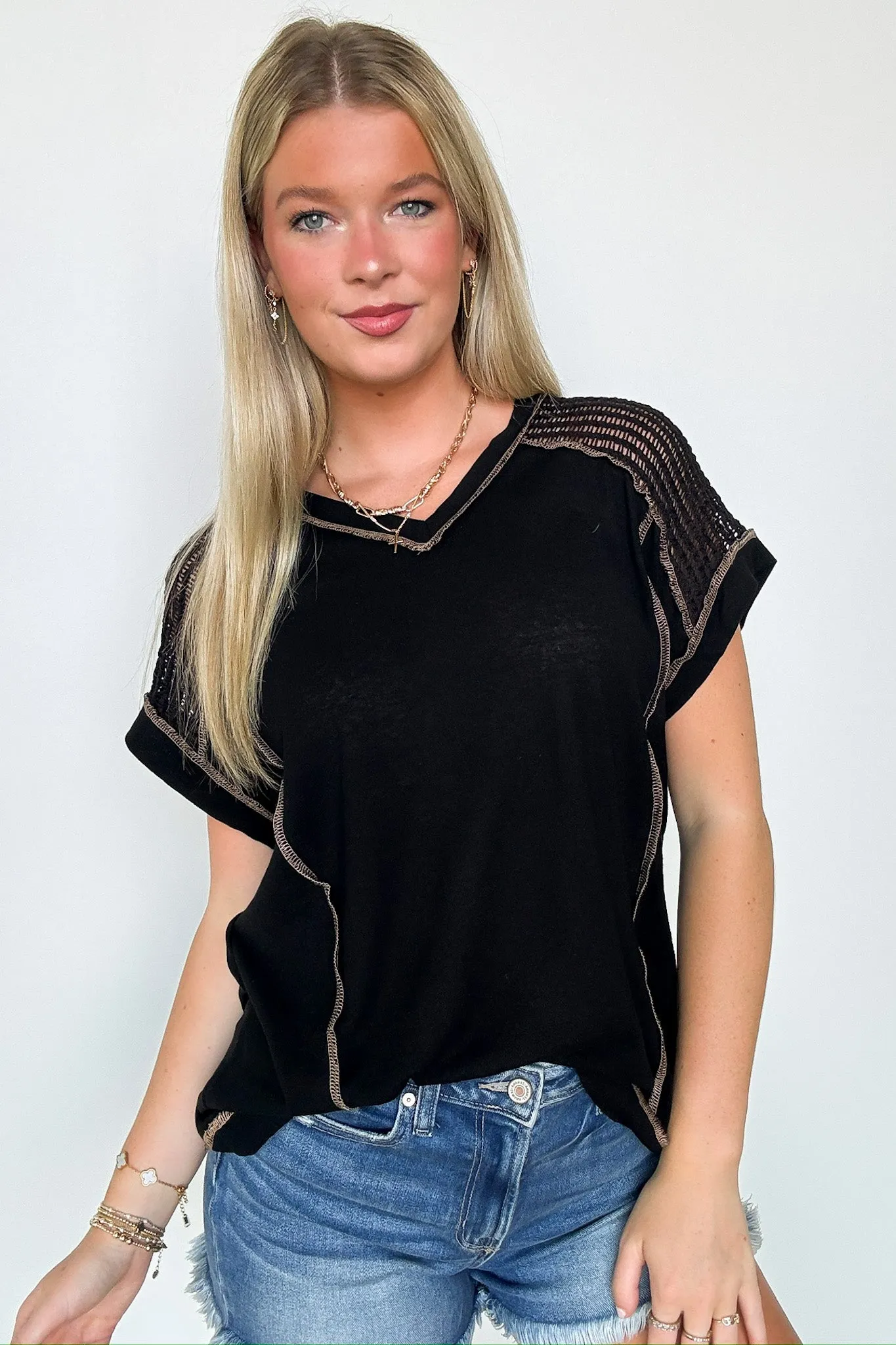 Elysia V-Neck Raw Edge Crochet Top - FINAL SALE