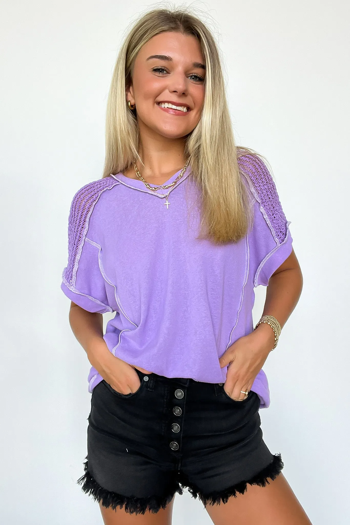 Elysia V-Neck Raw Edge Crochet Top - FINAL SALE