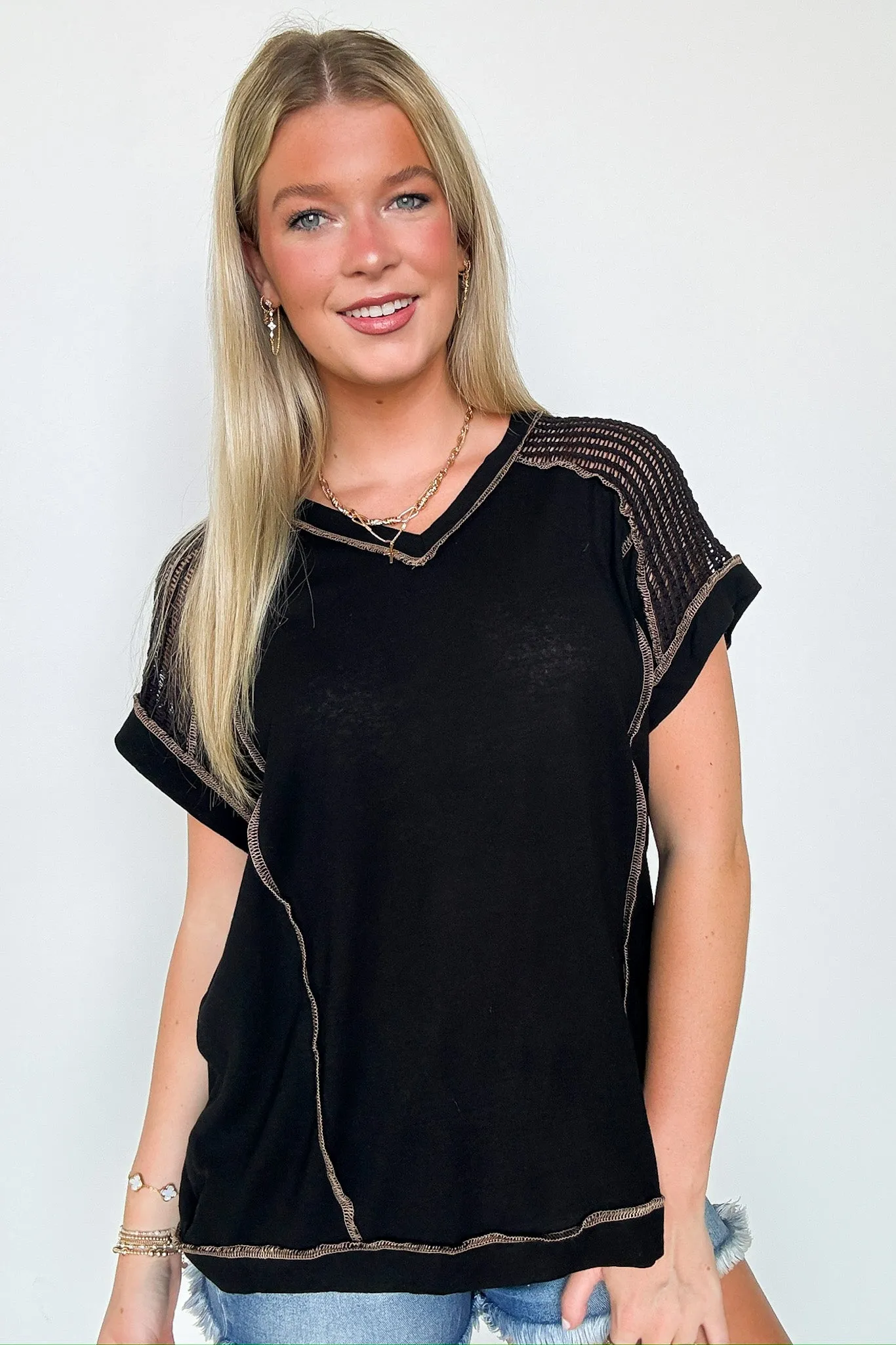 Elysia V-Neck Raw Edge Crochet Top - FINAL SALE