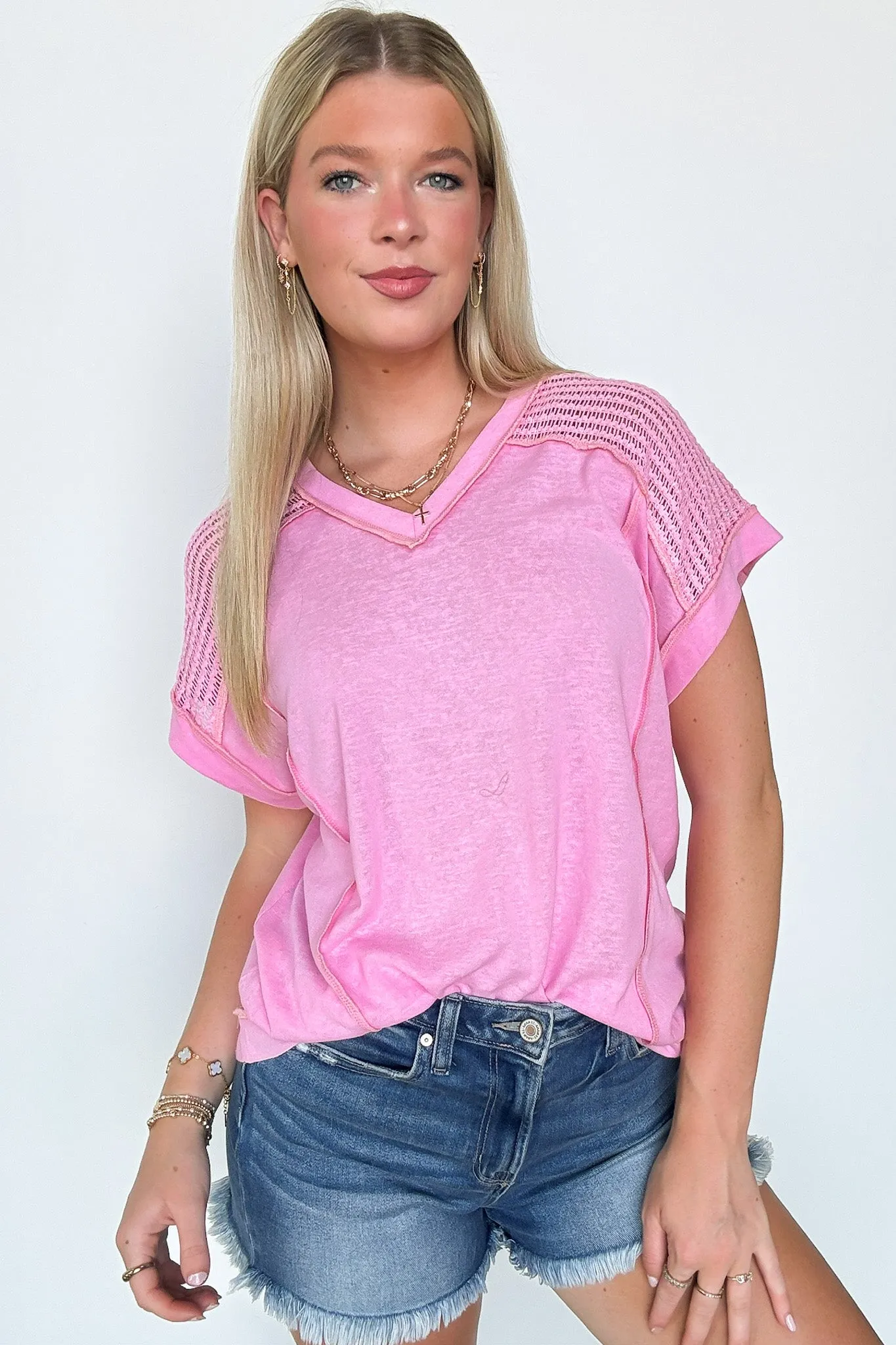 Elysia V-Neck Raw Edge Crochet Top - FINAL SALE