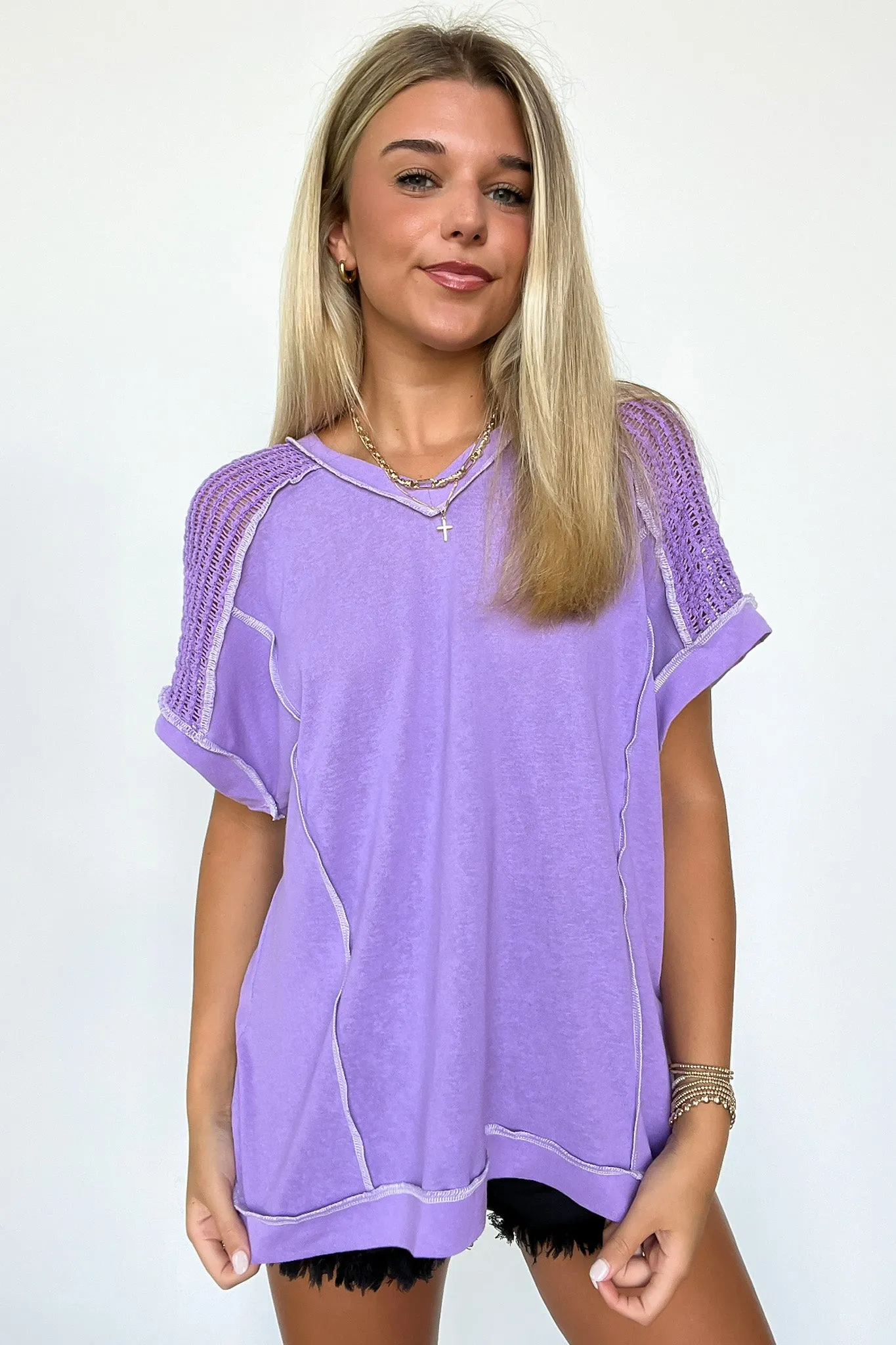 Elysia V-Neck Raw Edge Crochet Top - FINAL SALE