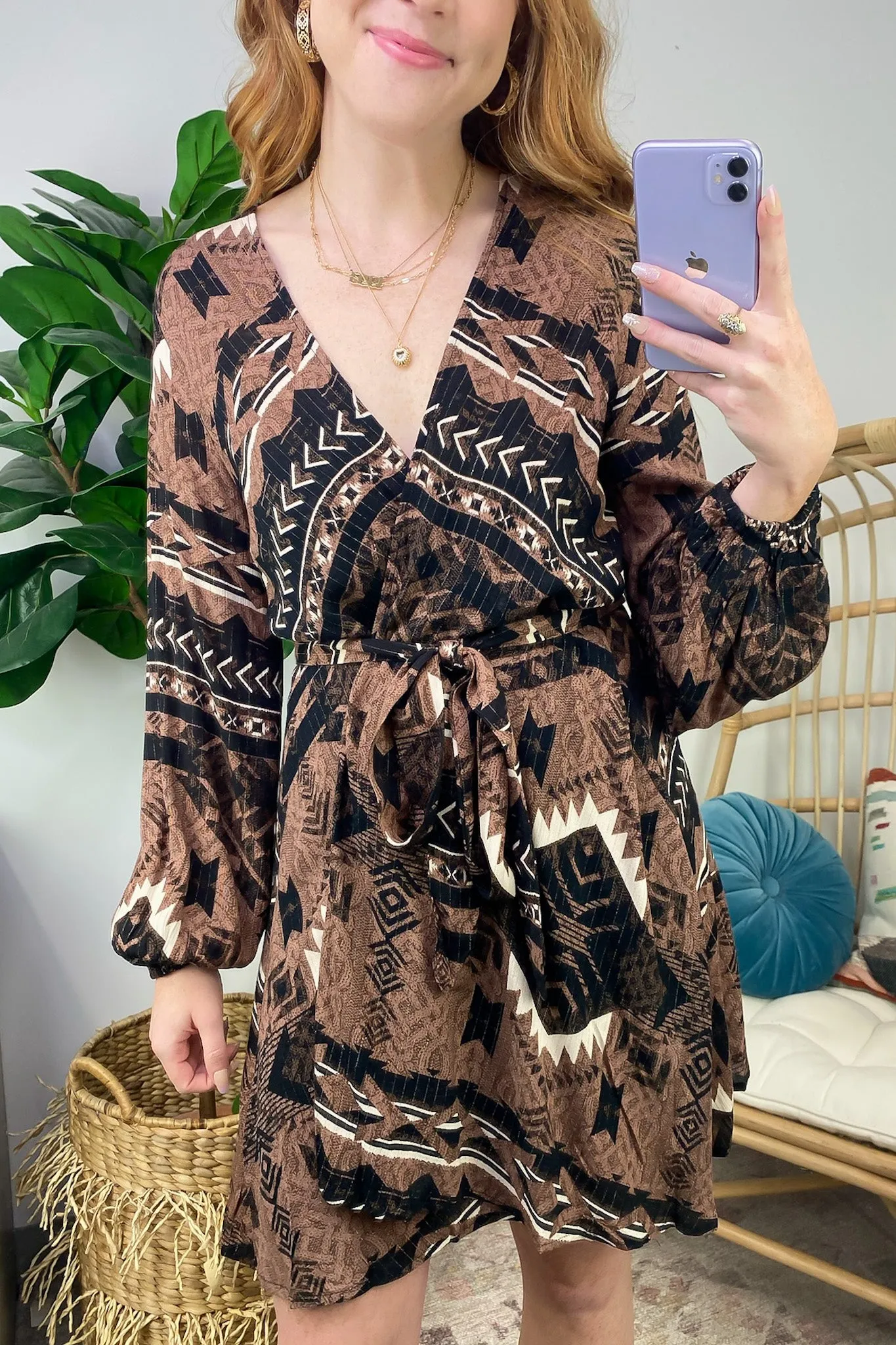 Emberlie Geo Print Belted Dress - FINAL SALE