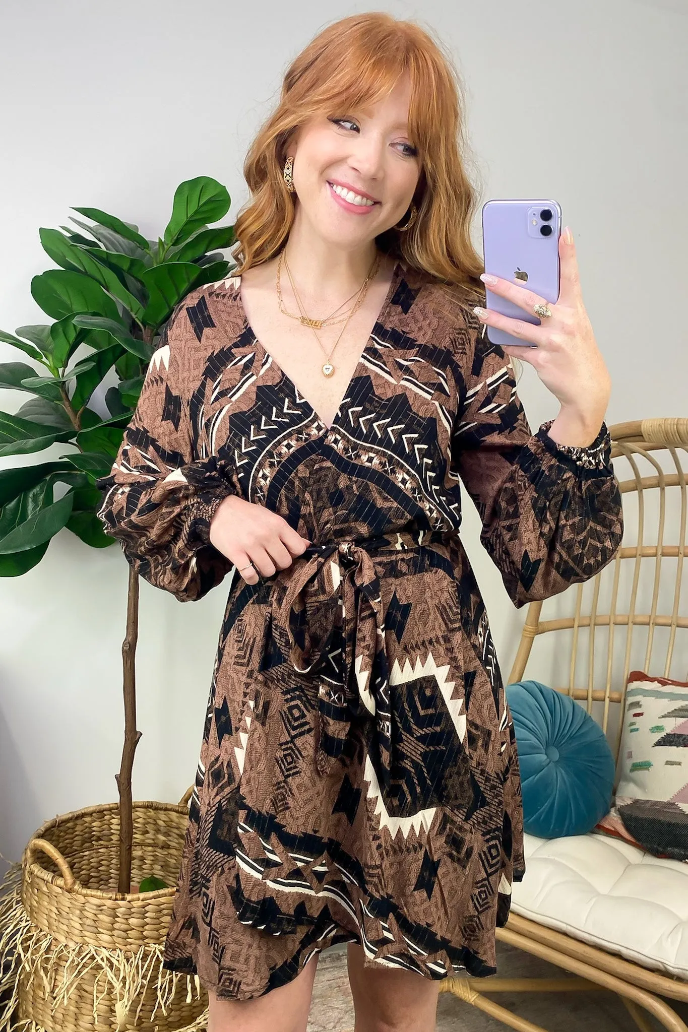 Emberlie Geo Print Belted Dress - FINAL SALE