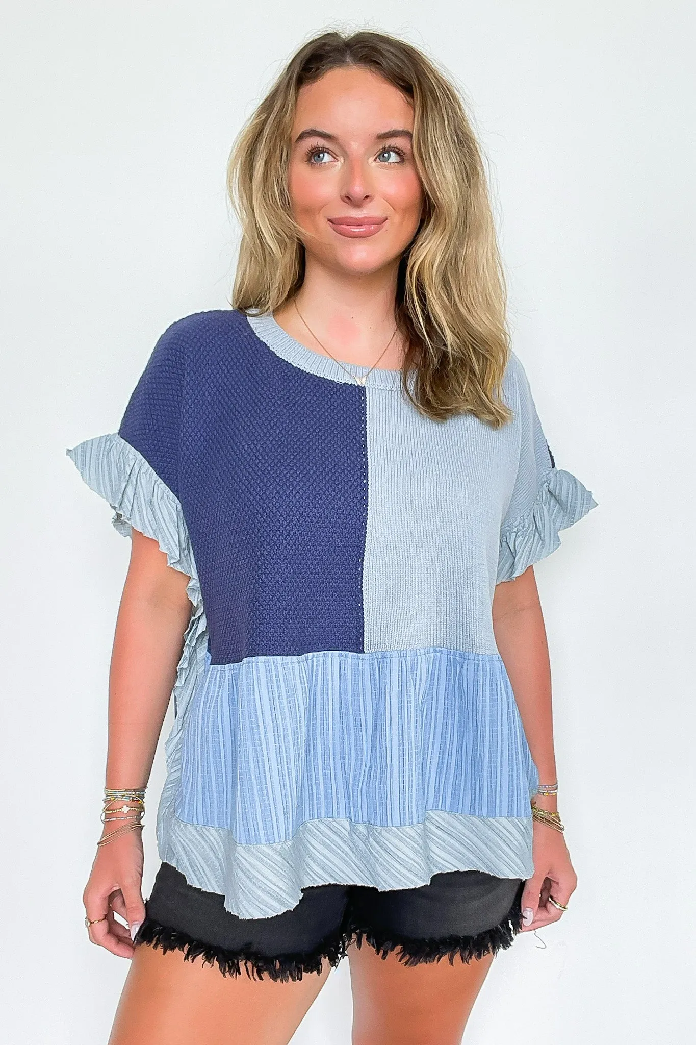 Emmeline Sweater Mix Ruffle Detail Top