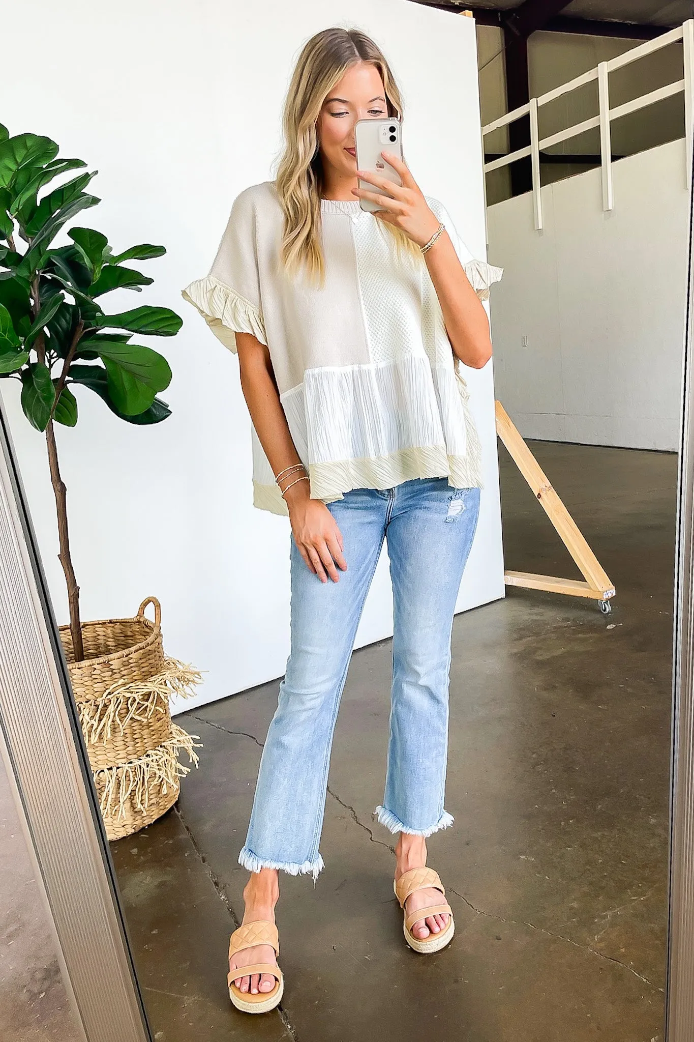Emmeline Sweater Mix Ruffle Detail Top