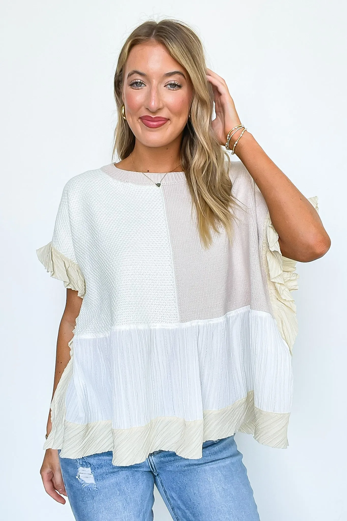 Emmeline Sweater Mix Ruffle Detail Top