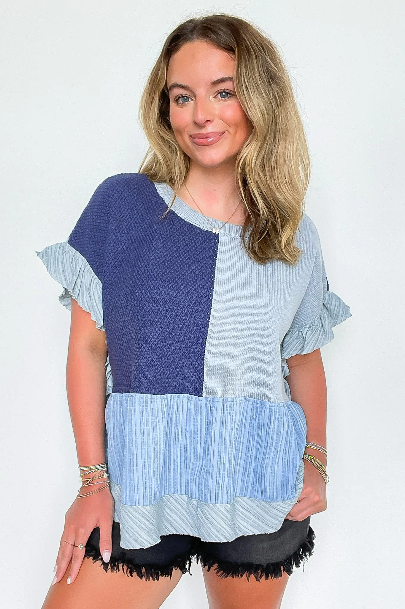 Emmeline Sweater Mix Ruffle Detail Top
