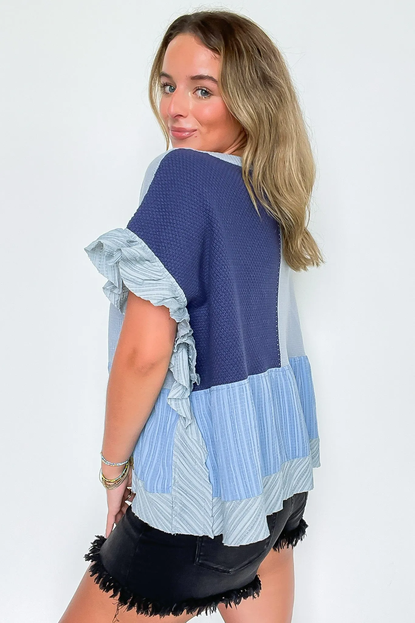Emmeline Sweater Mix Ruffle Detail Top