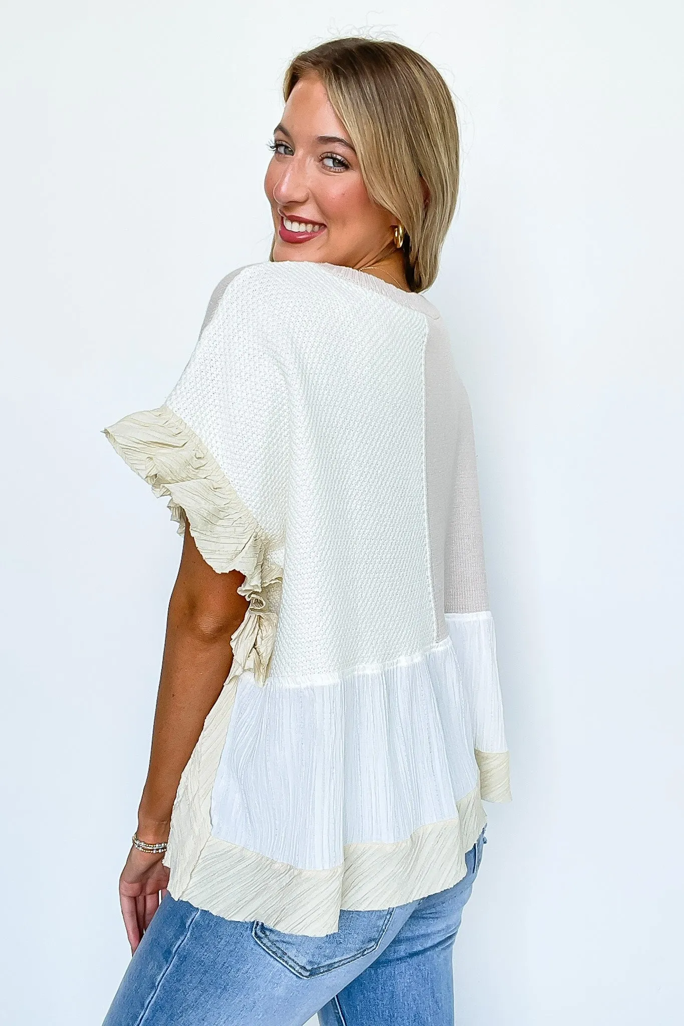 Emmeline Sweater Mix Ruffle Detail Top