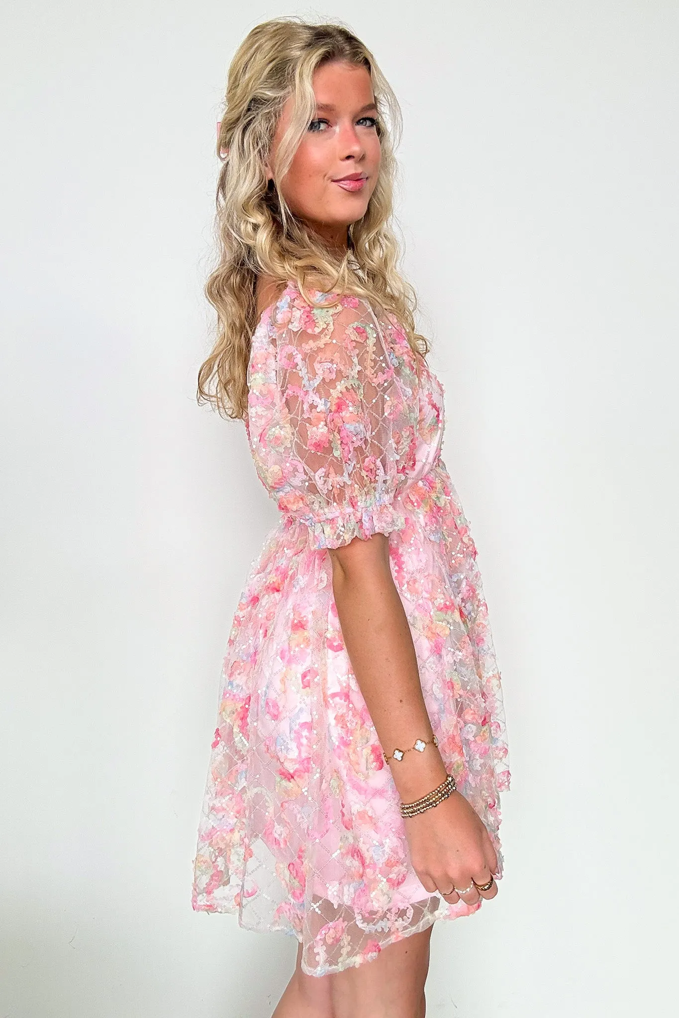Euphoric Eloquence Multi Color Lace Puff Sleeve Dress - FINAL SALE