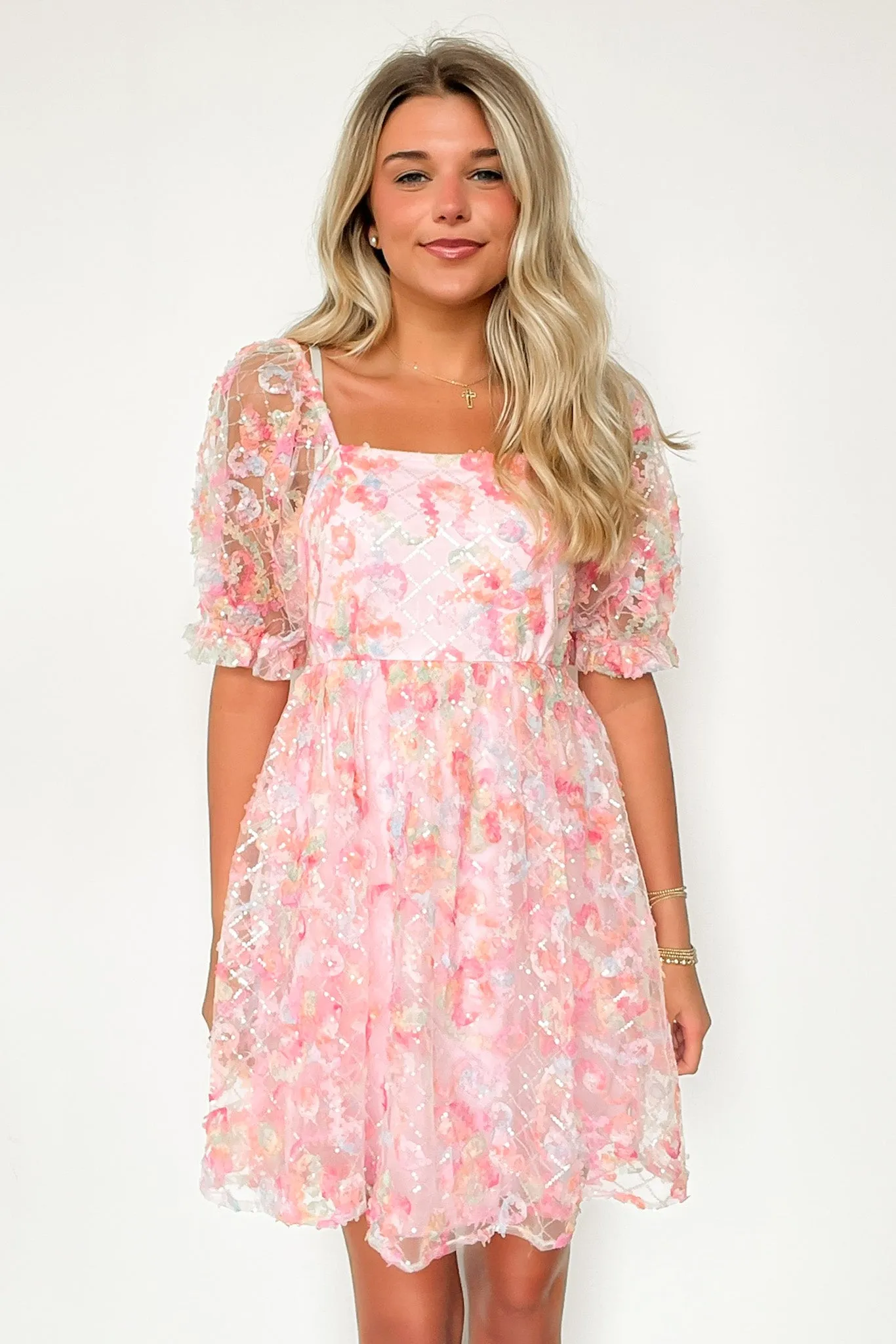 Euphoric Eloquence Multi Color Lace Puff Sleeve Dress - FINAL SALE