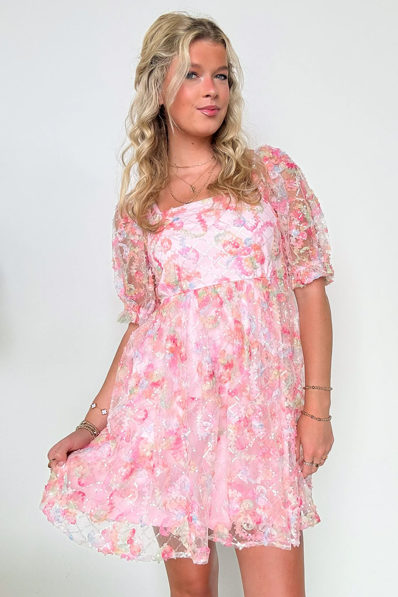 Euphoric Eloquence Multi Color Lace Puff Sleeve Dress - FINAL SALE