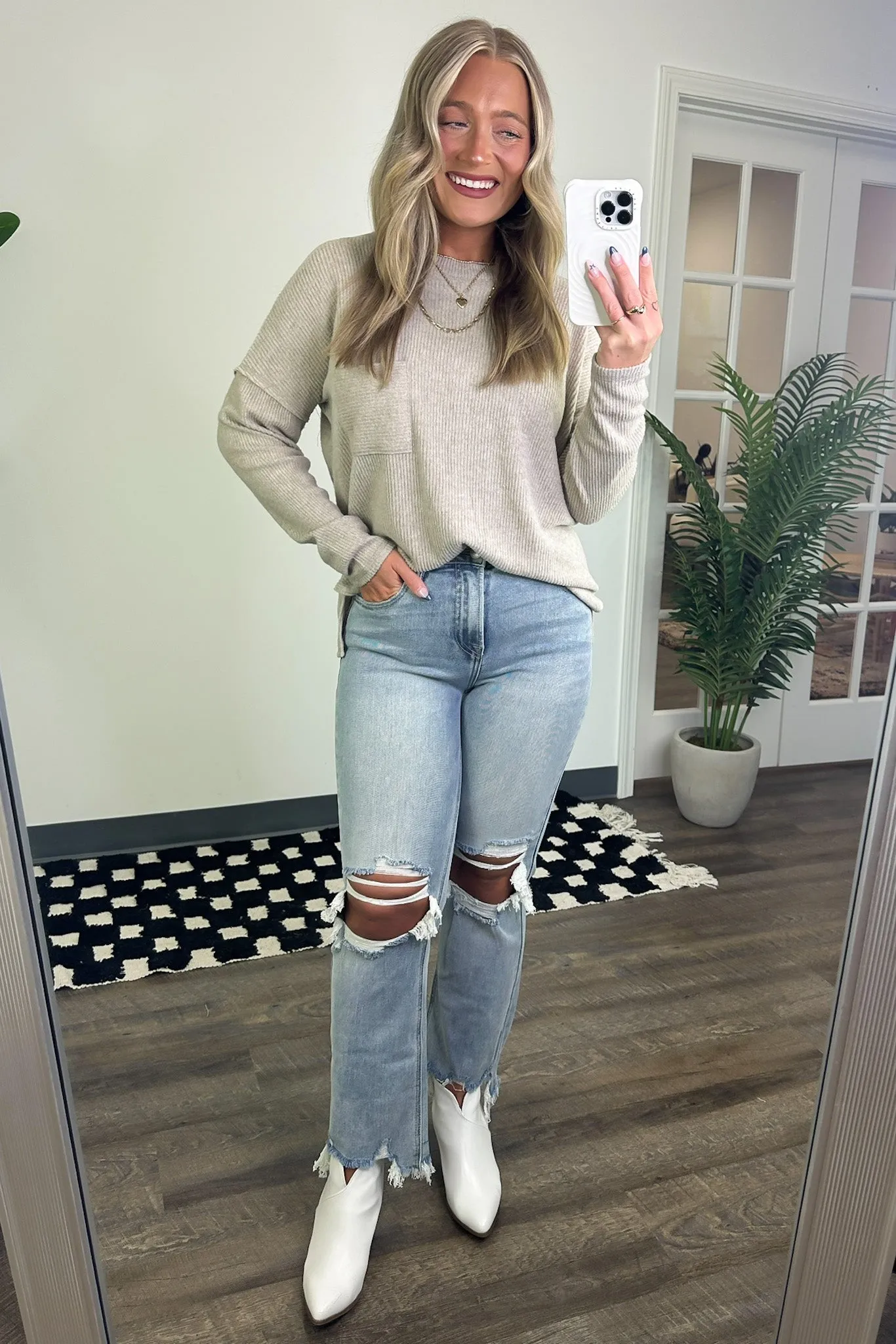 Evangelia Ribbed Brushed Knit Pocket Top - BACK IN STOCK