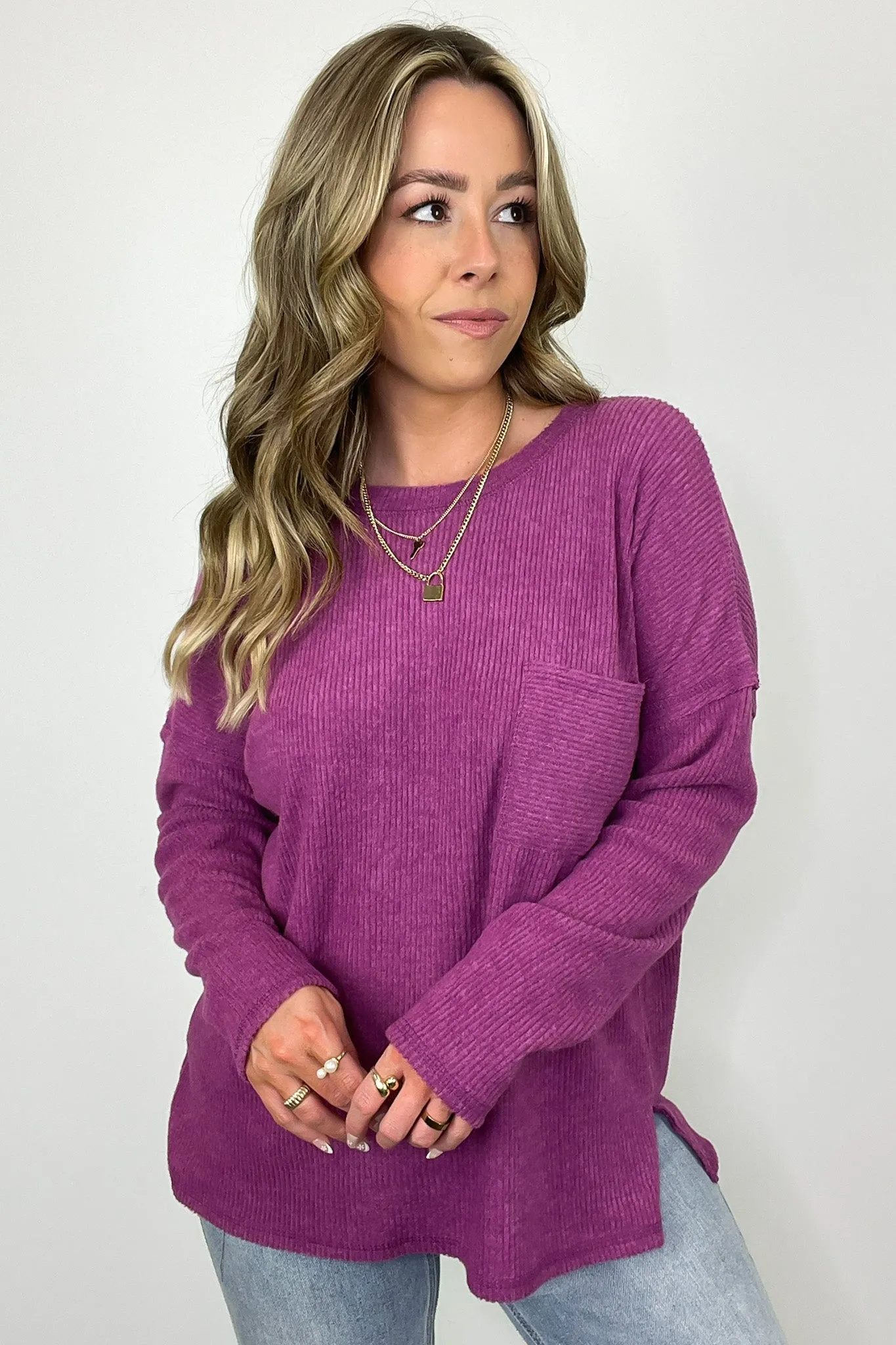 Evangelia Ribbed Brushed Knit Pocket Top - BACK IN STOCK