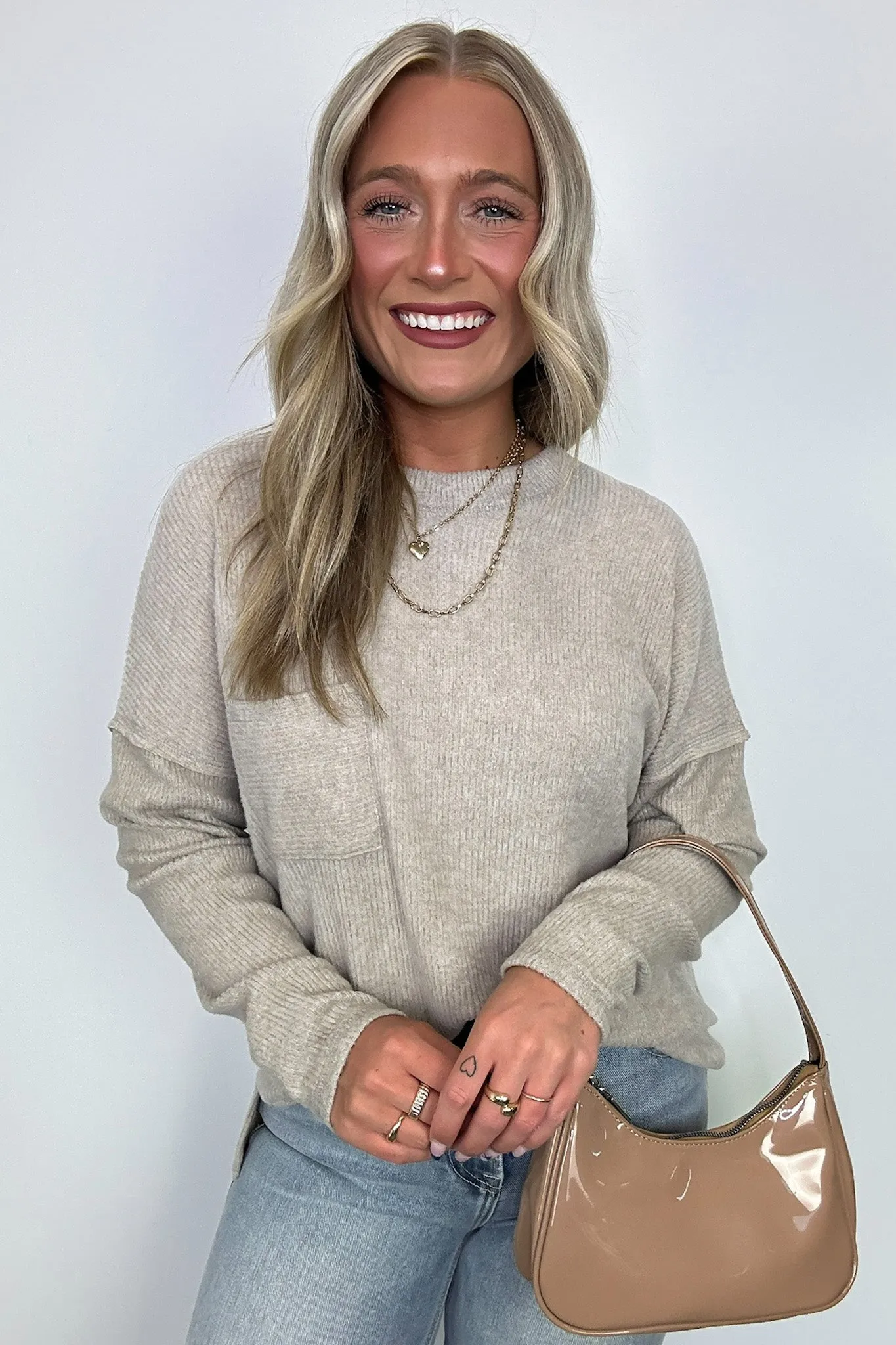 Evangelia Ribbed Brushed Knit Pocket Top - BACK IN STOCK