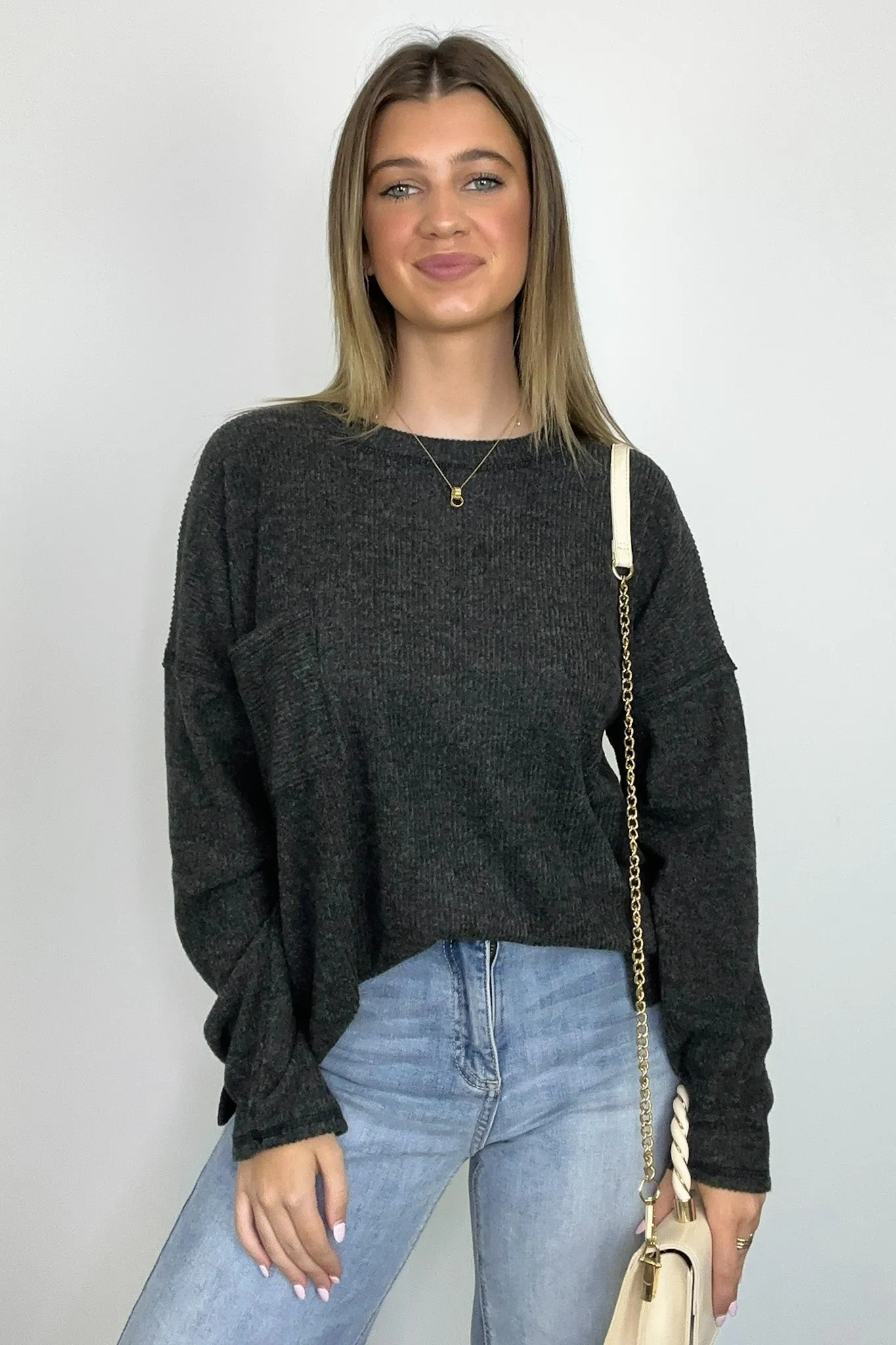 Evangelia Ribbed Brushed Knit Pocket Top - BACK IN STOCK