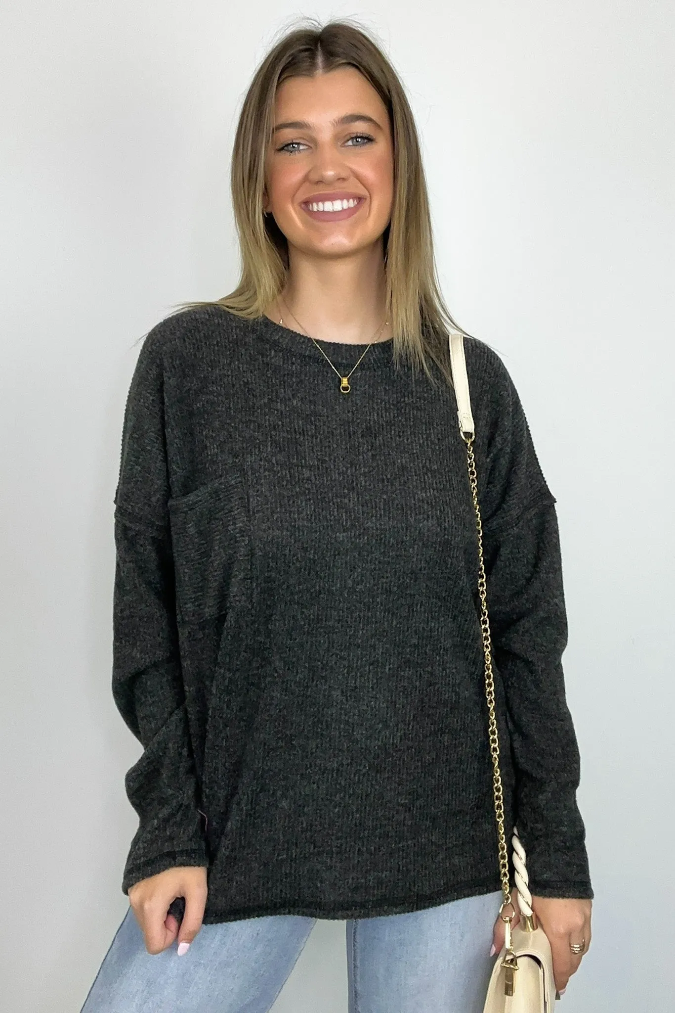 Evangelia Ribbed Brushed Knit Pocket Top - BACK IN STOCK