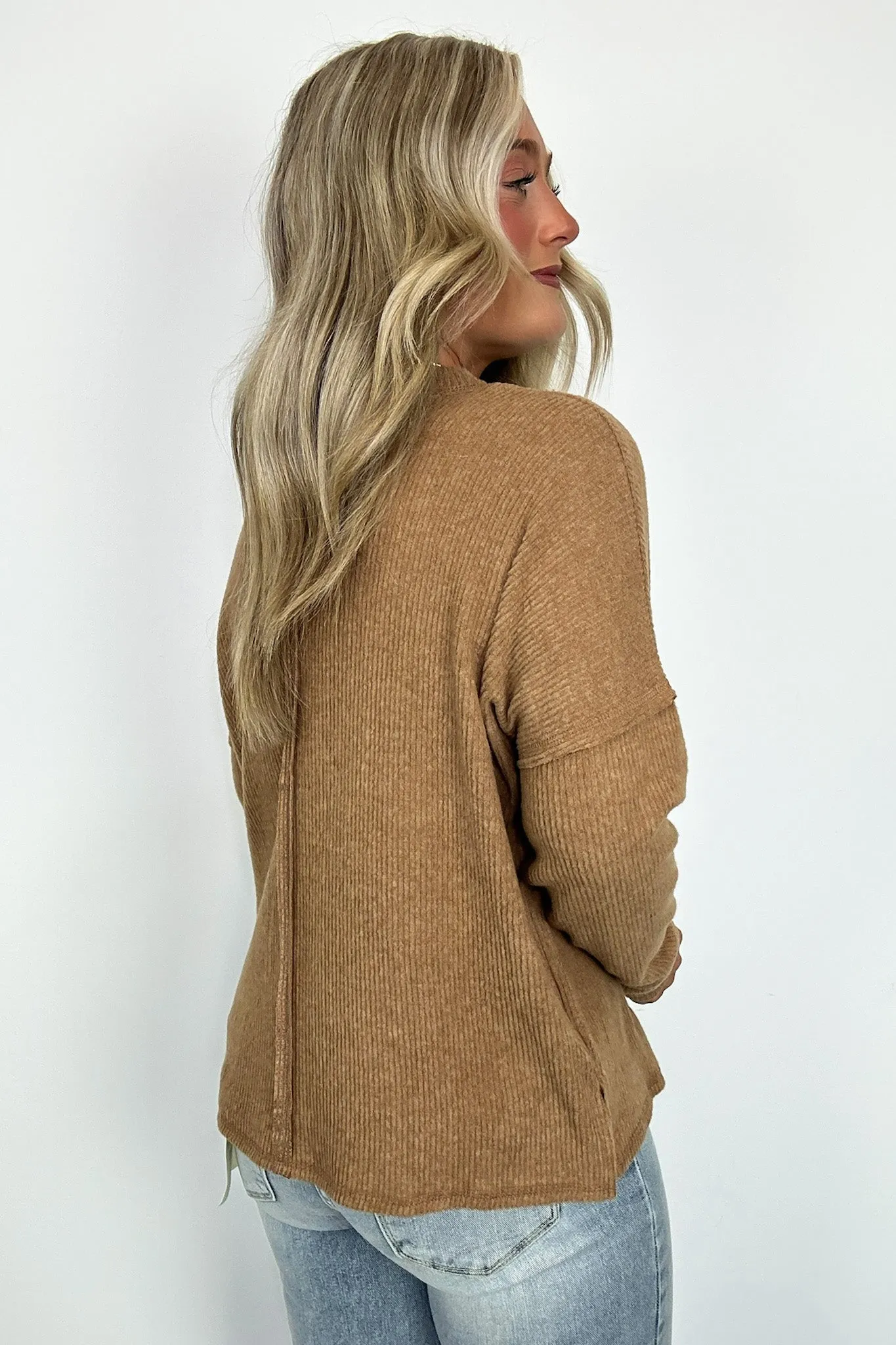Evangelia Ribbed Brushed Knit Pocket Top - BACK IN STOCK