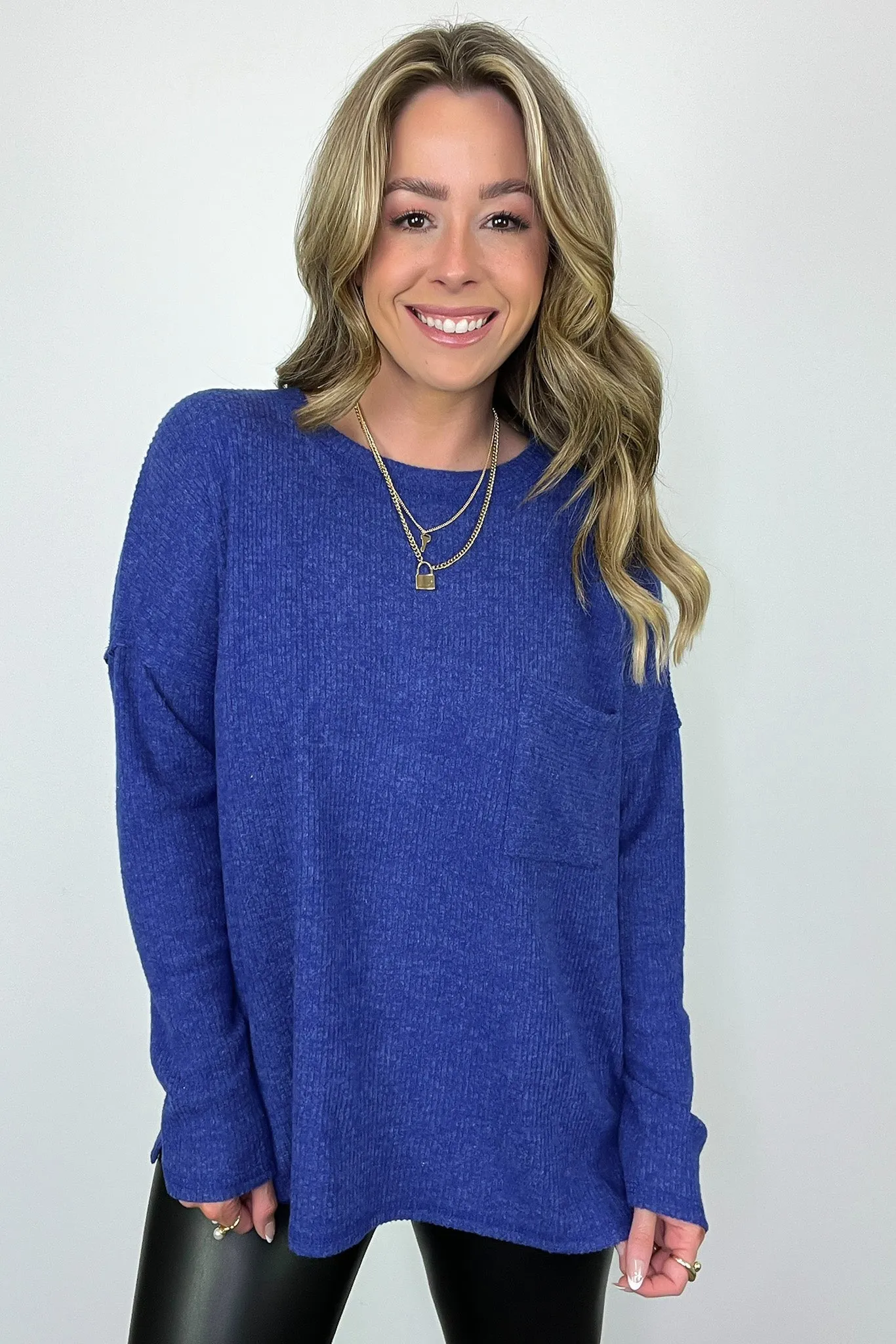 Evangelia Ribbed Brushed Knit Pocket Top - BACK IN STOCK