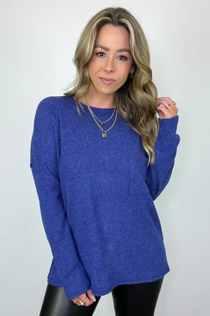 Evangelia Ribbed Brushed Knit Pocket Top - BACK IN STOCK