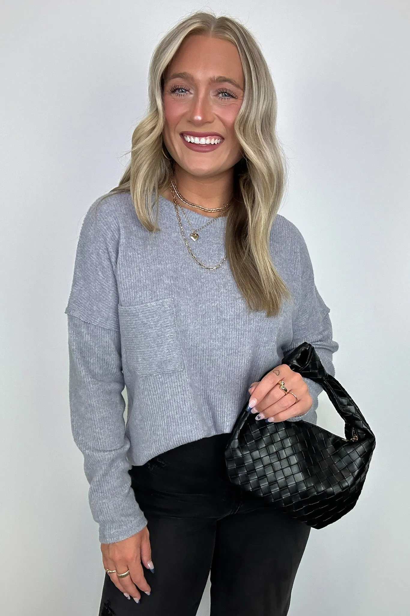 Evangelia Ribbed Brushed Knit Pocket Top - BACK IN STOCK