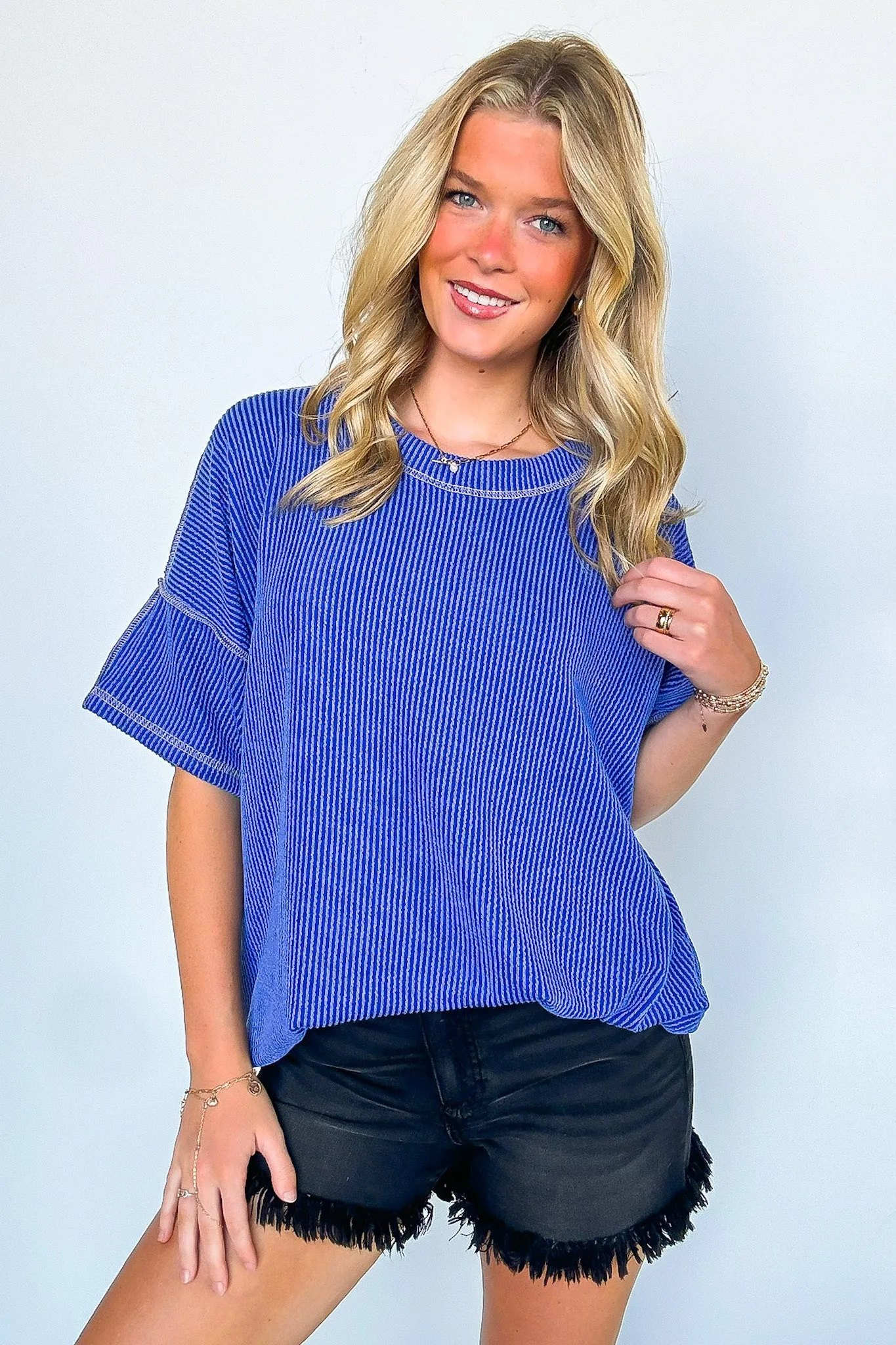 Evianna Stitch Detail Short Sleeve Relaxed Top