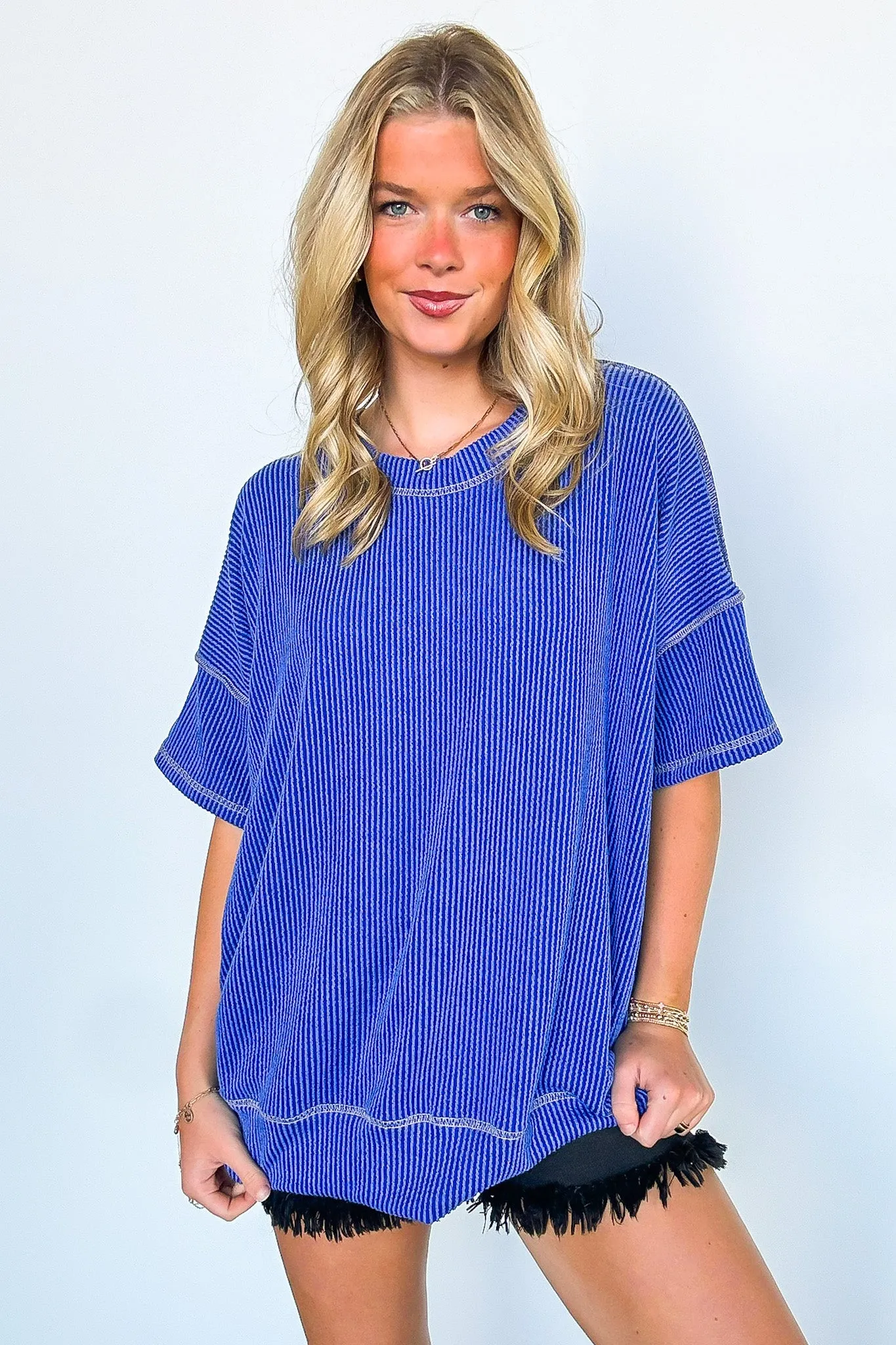 Evianna Stitch Detail Short Sleeve Relaxed Top