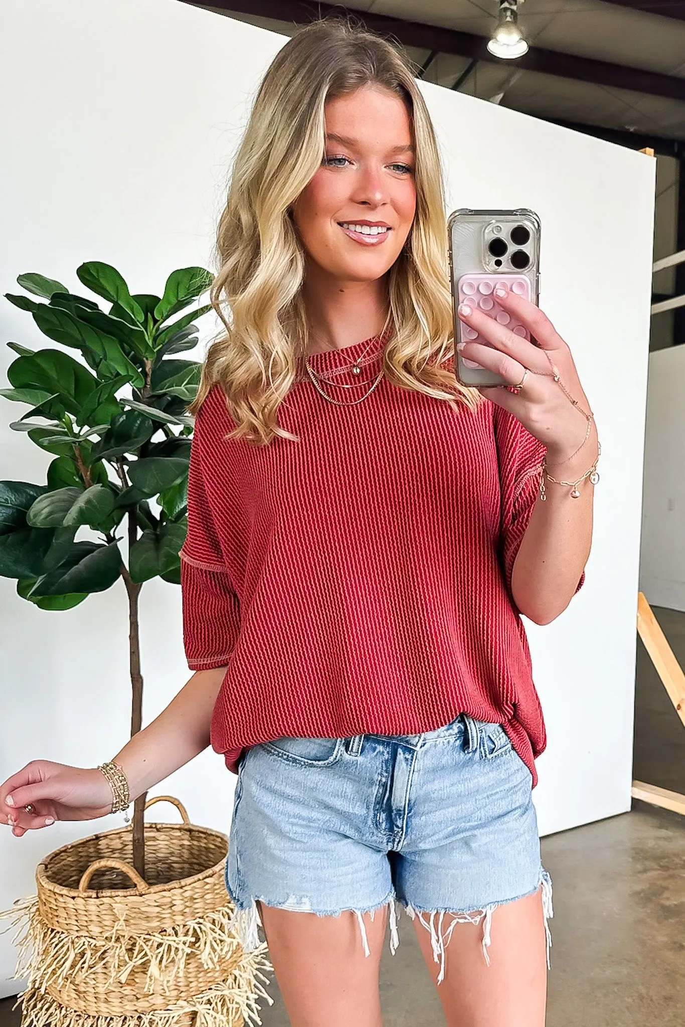Evianna Stitch Detail Short Sleeve Relaxed Top