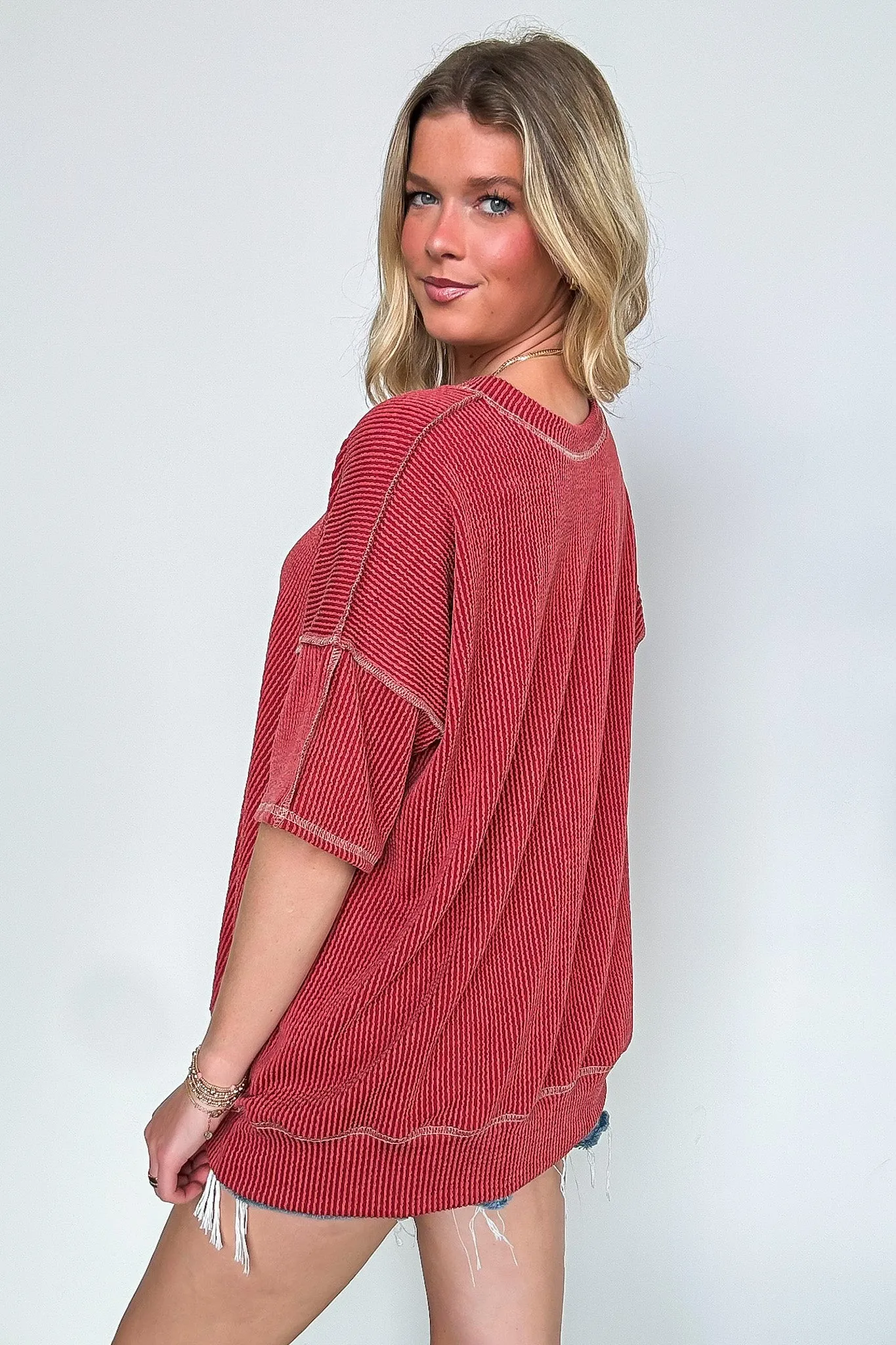 Evianna Stitch Detail Short Sleeve Relaxed Top