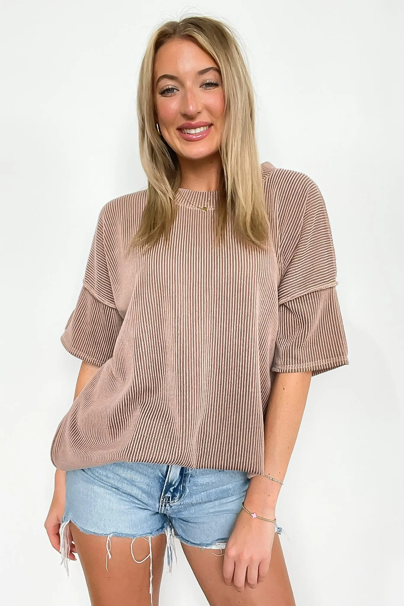 Evianna Stitch Detail Short Sleeve Relaxed Top