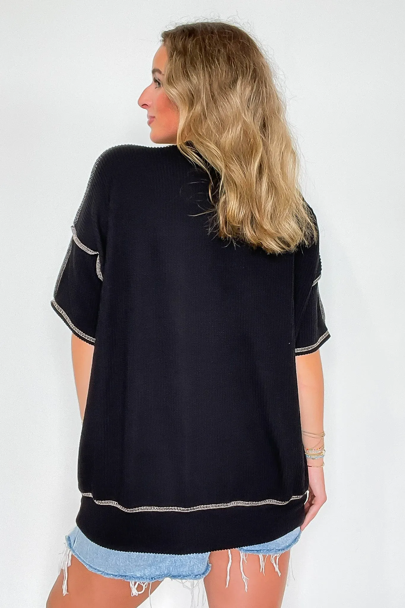Evianna Stitch Detail Short Sleeve Relaxed Top