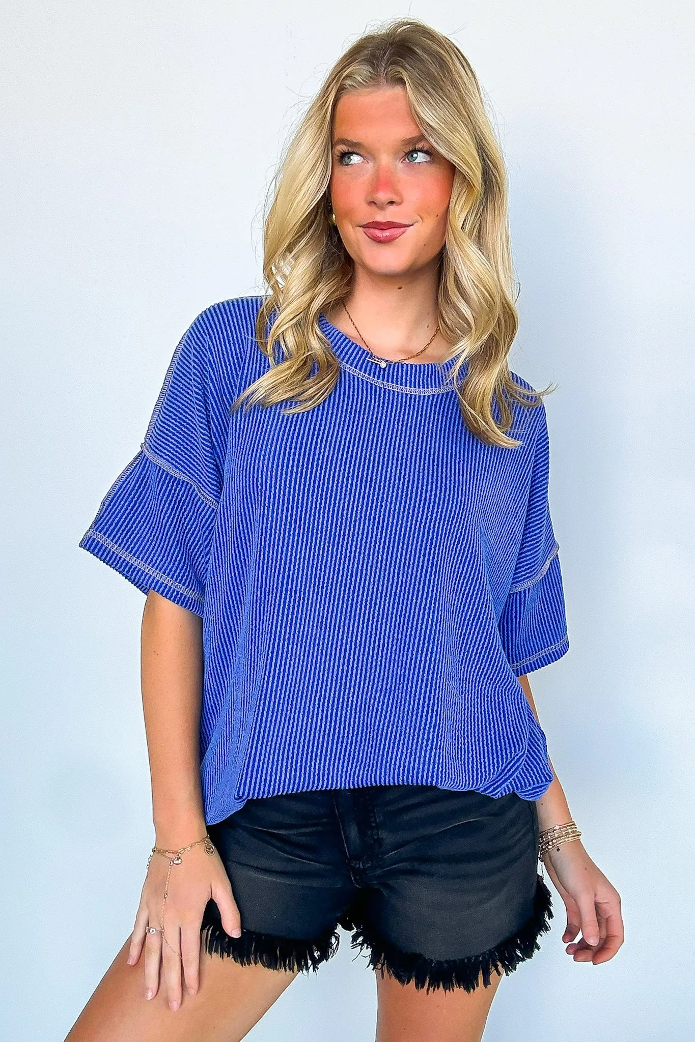 Evianna Stitch Detail Short Sleeve Relaxed Top