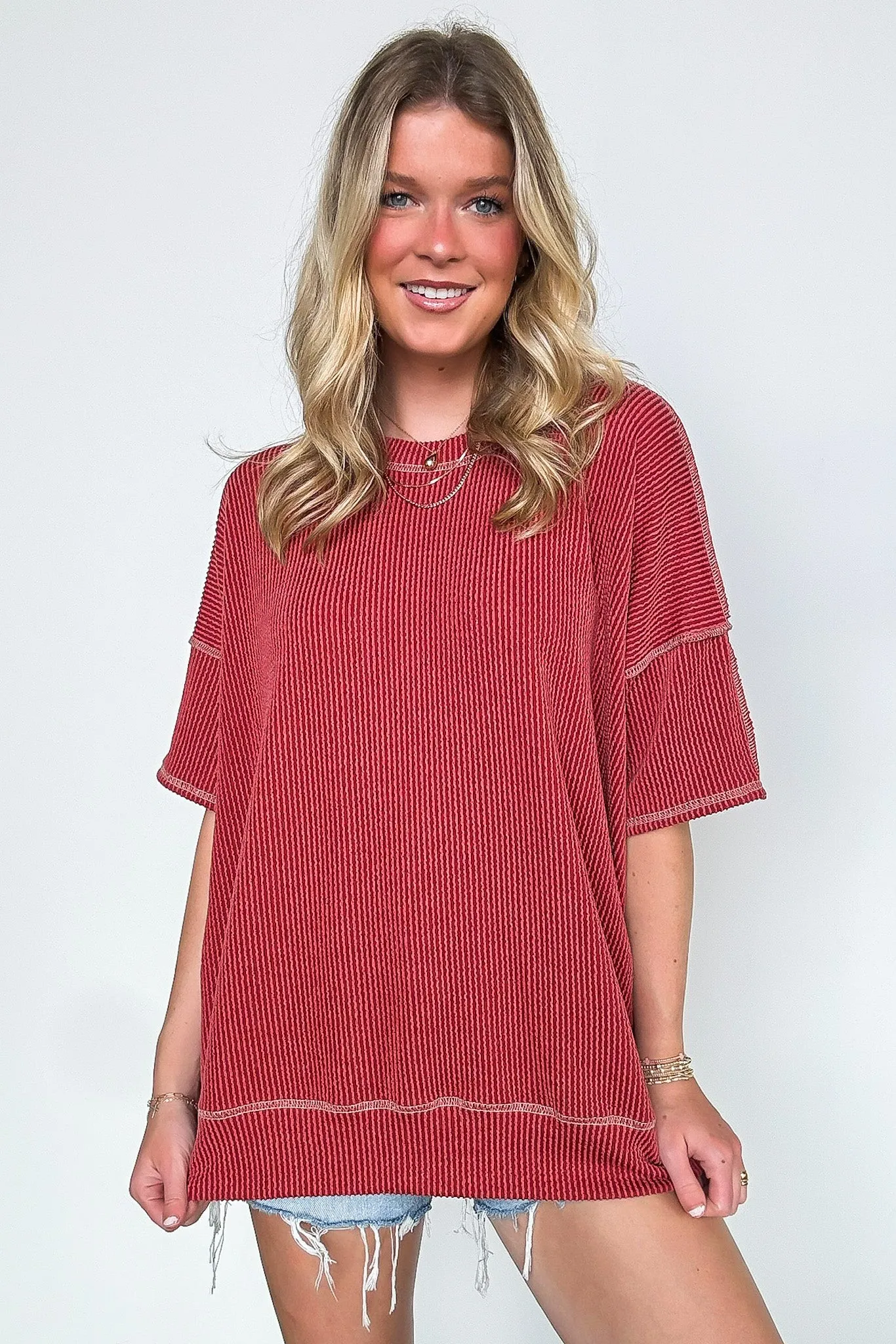 Evianna Stitch Detail Short Sleeve Relaxed Top