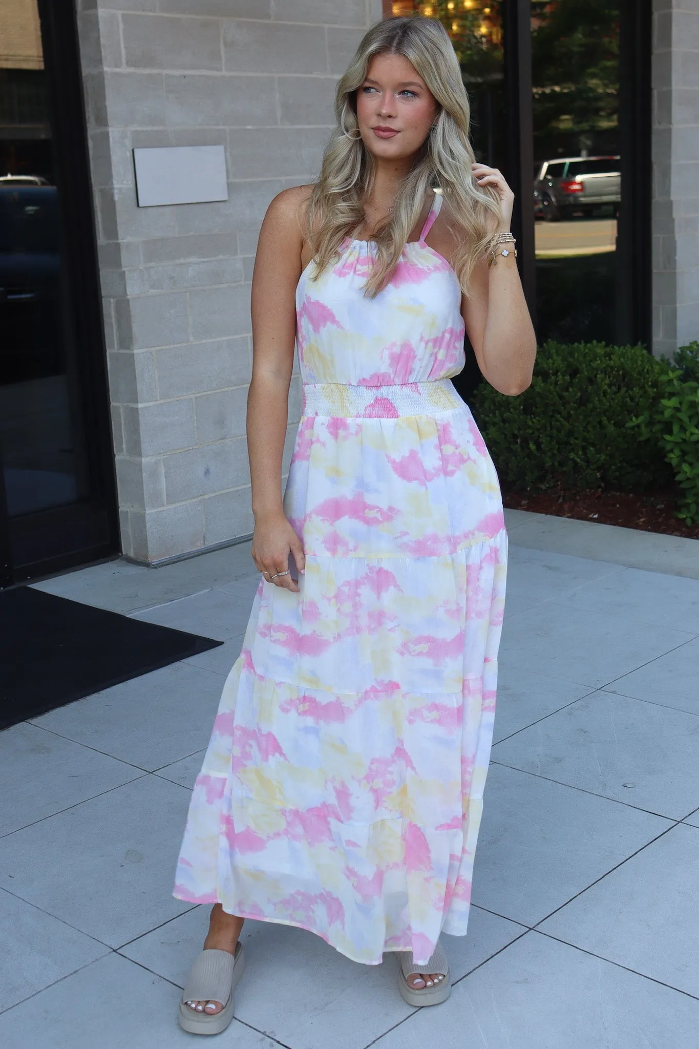 Exceptionally Radiant Cloudwash Halter Maxi Dress - FINAL SALE