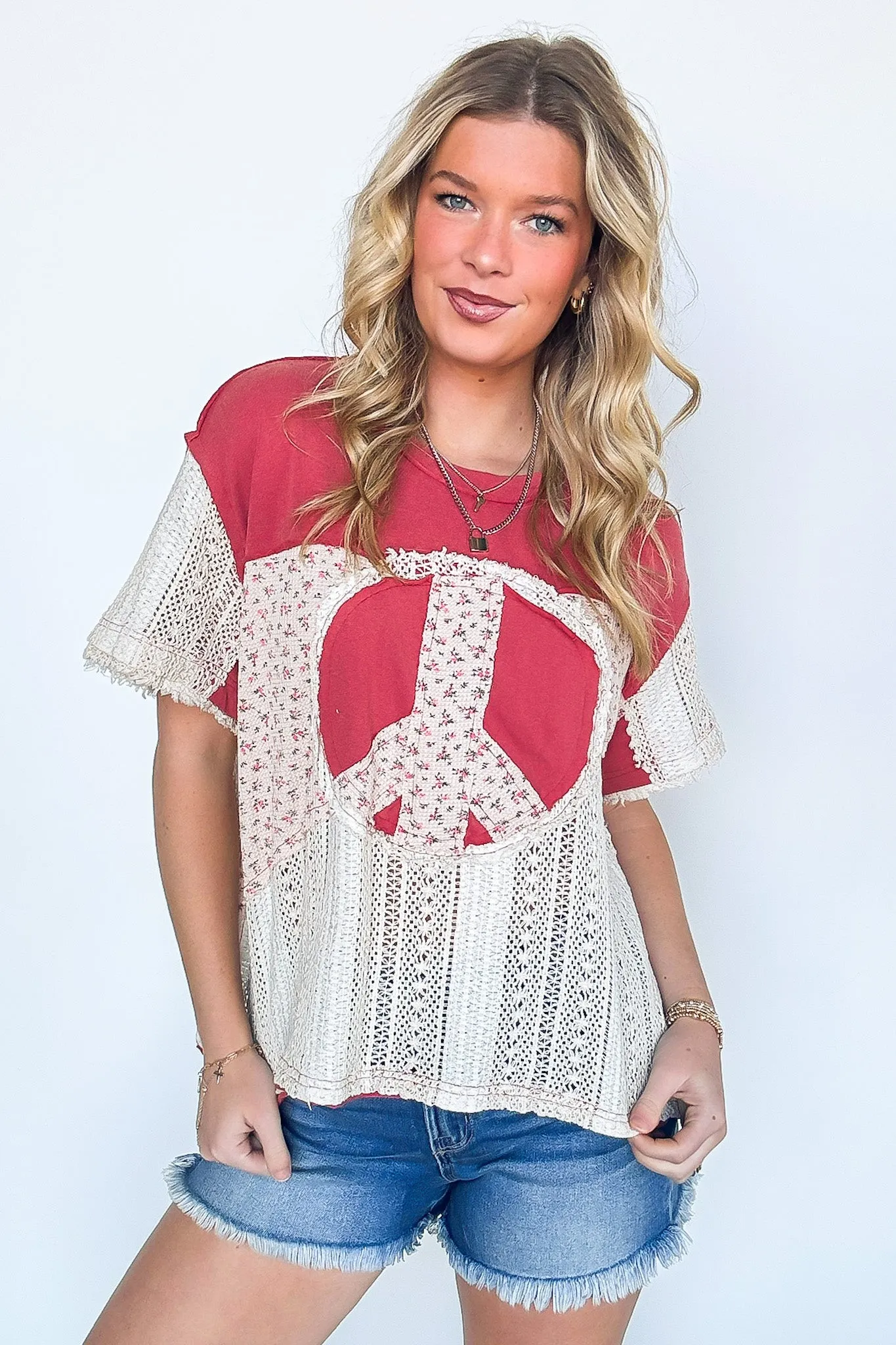 Far Out Peace Sign Contrast Top