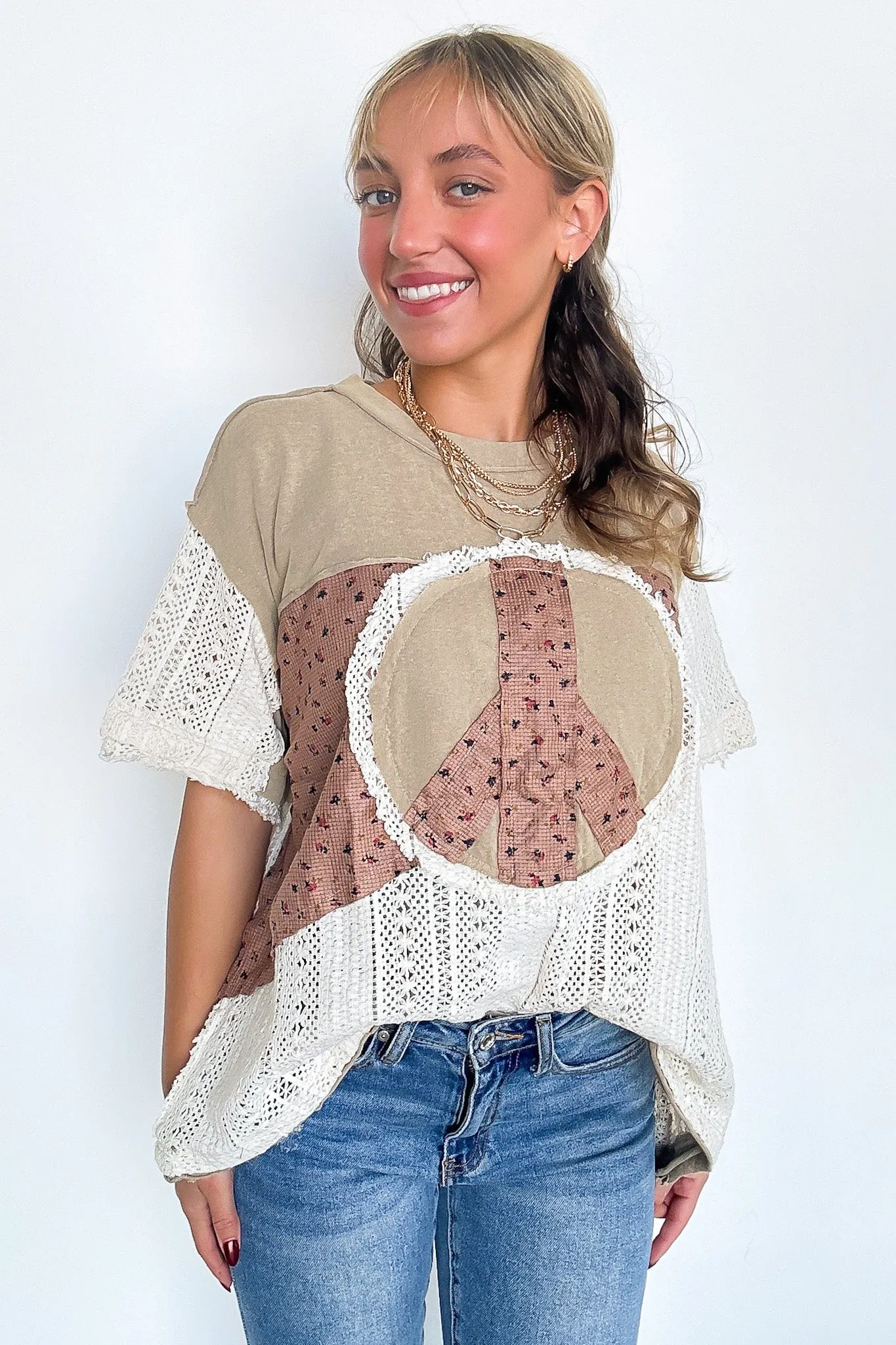 Far Out Peace Sign Contrast Top
