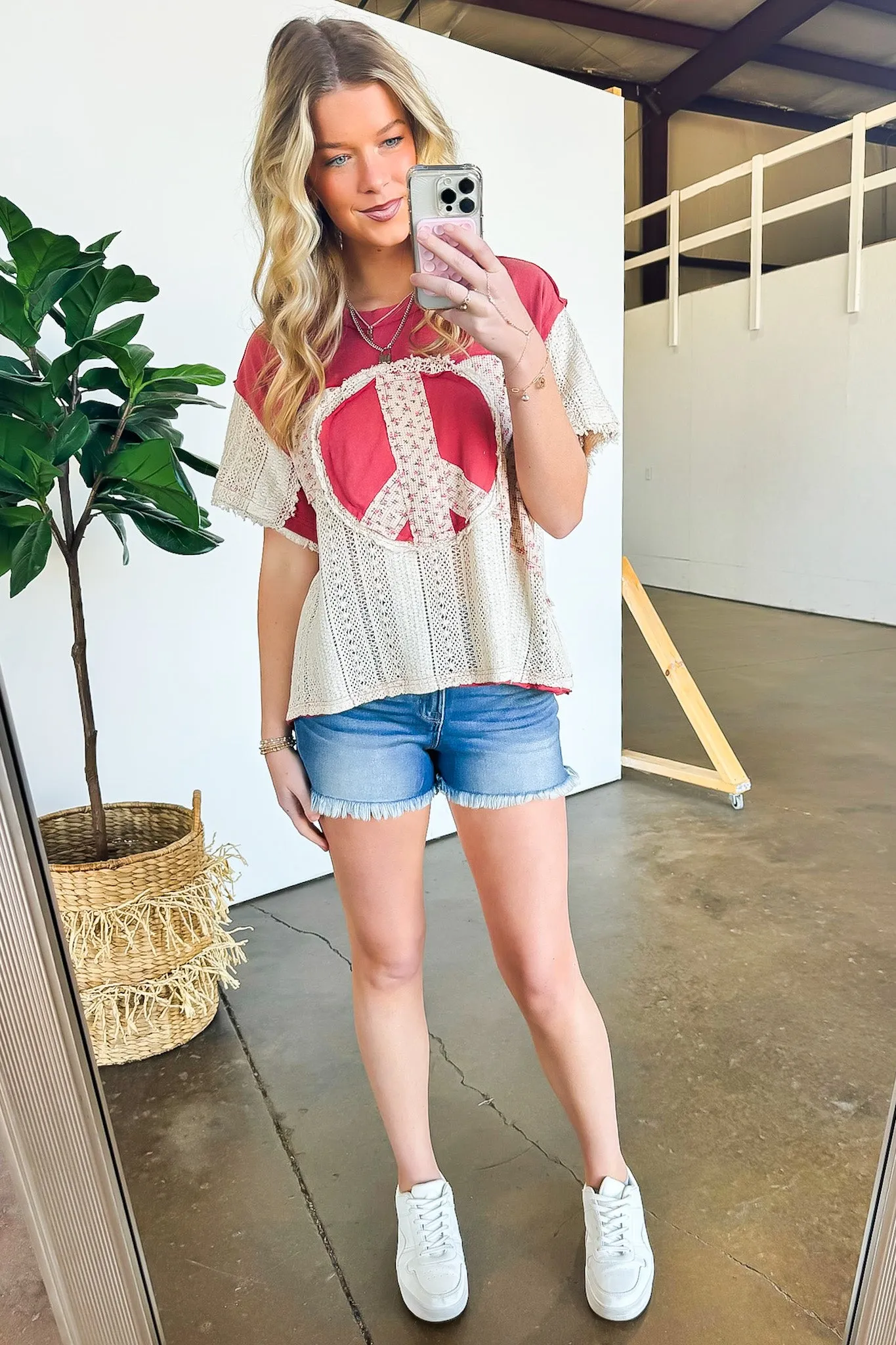 Far Out Peace Sign Contrast Top