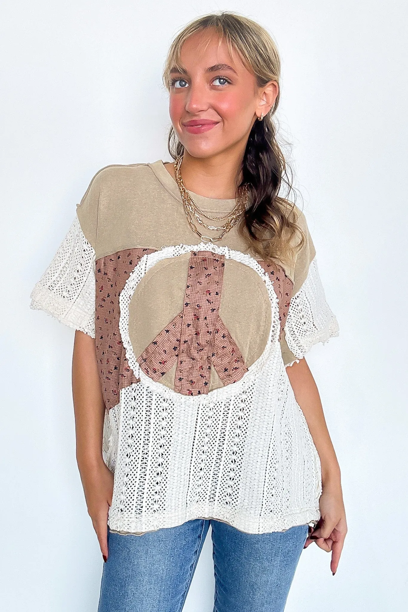 Far Out Peace Sign Contrast Top