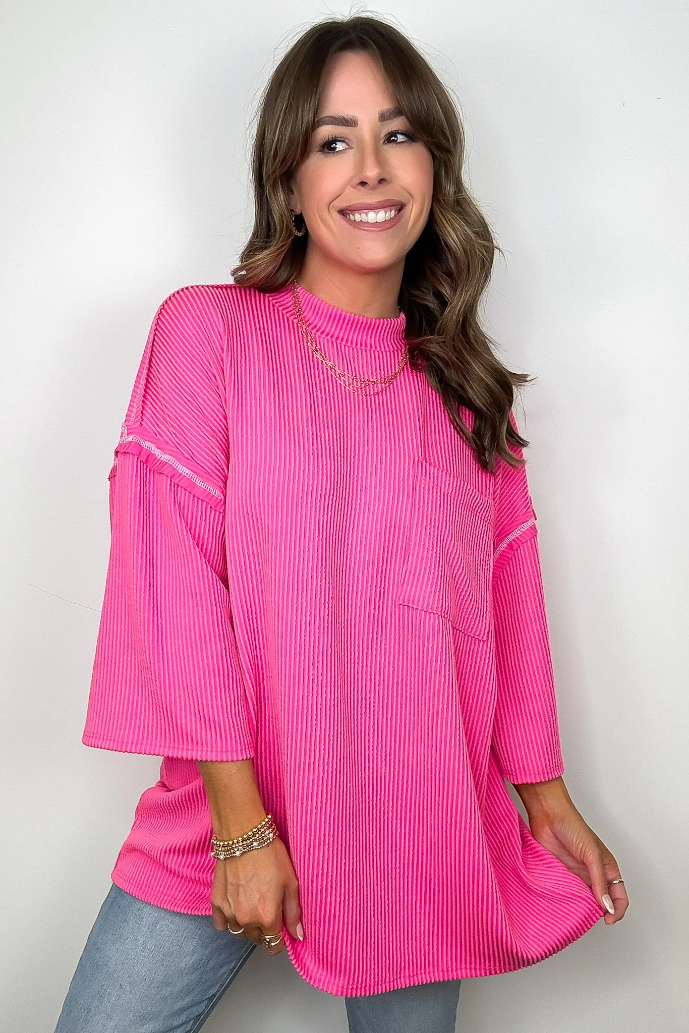Farrah Reverse Stitch Rib Knit Pocket Tee