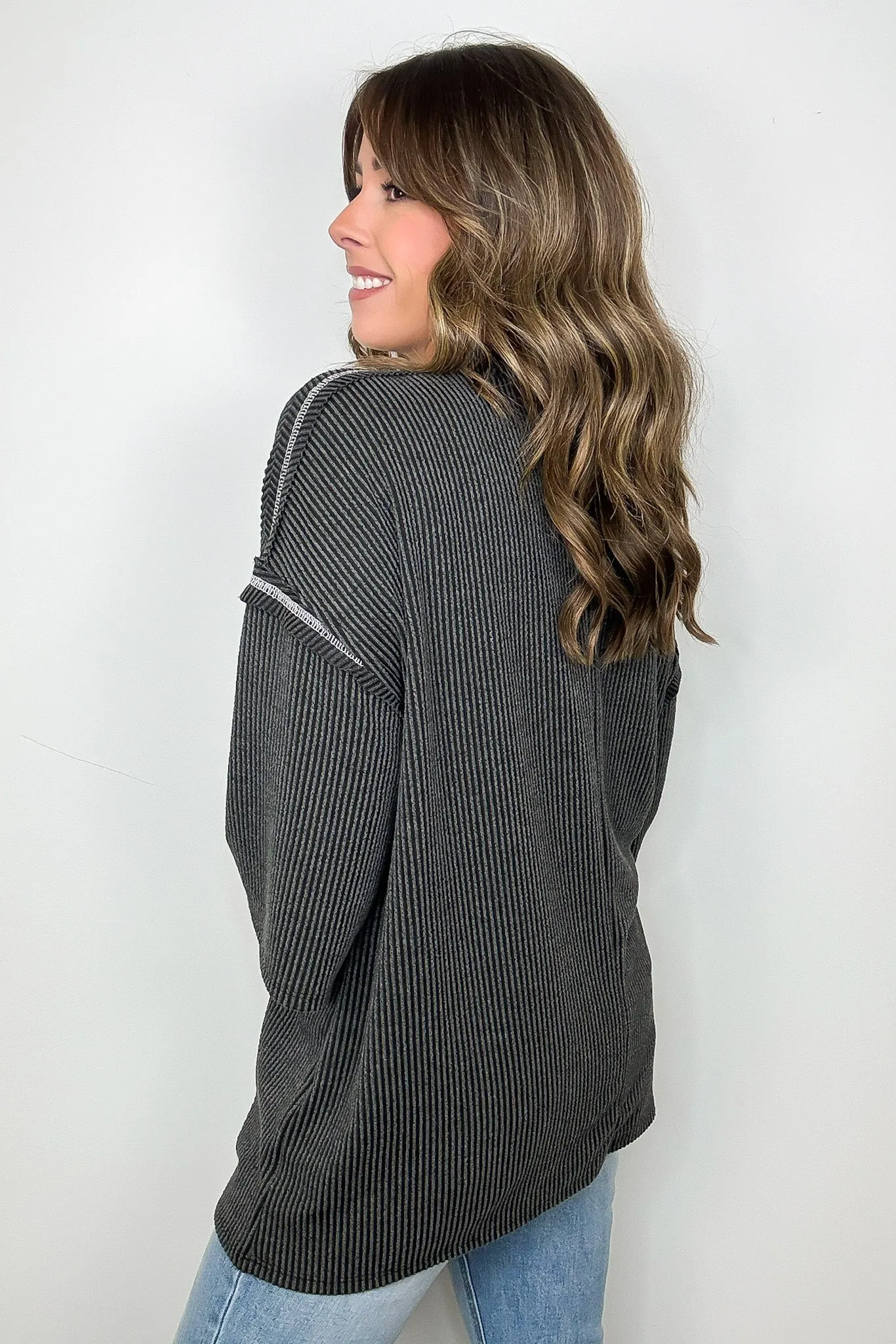Farrah Reverse Stitch Rib Knit Pocket Tee