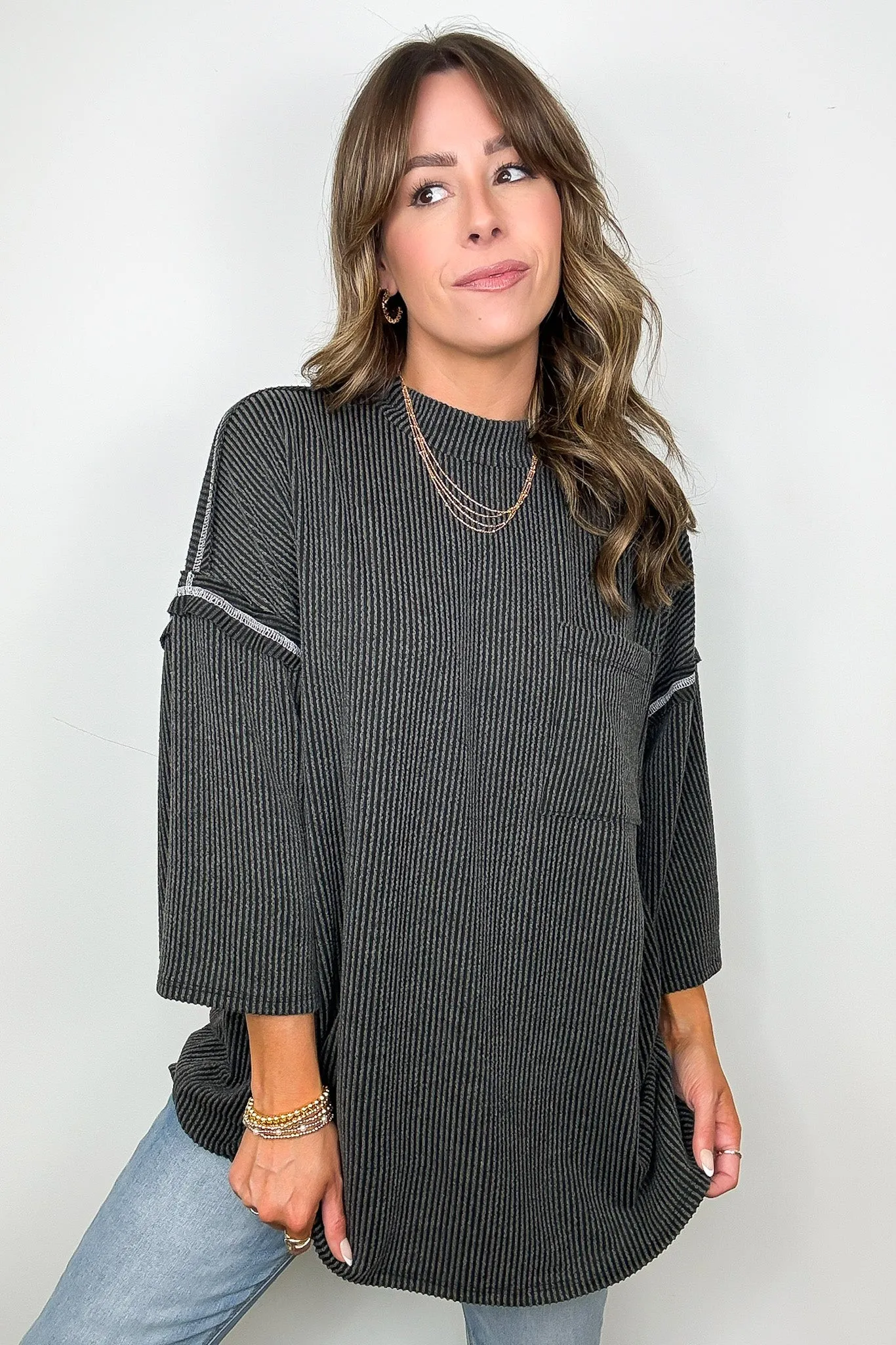 Farrah Reverse Stitch Rib Knit Pocket Tee
