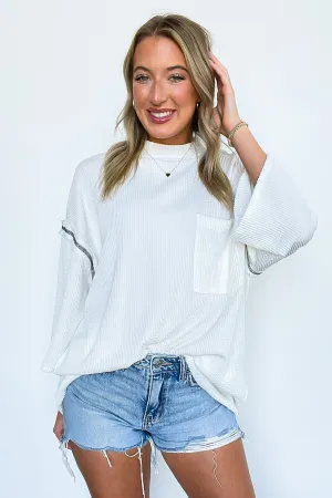 Farrah Reverse Stitch Rib Knit Pocket Tee