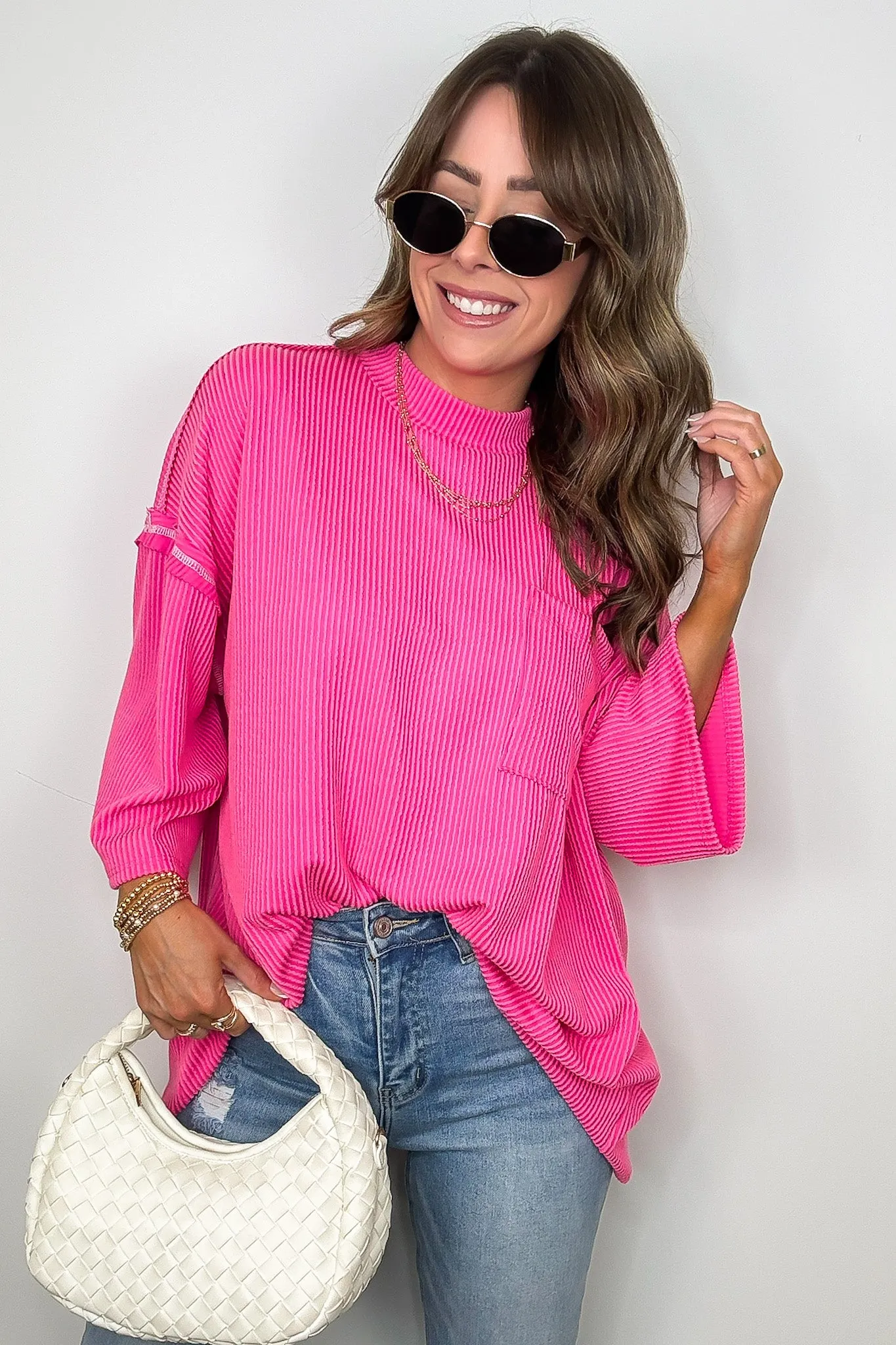 Farrah Reverse Stitch Rib Knit Pocket Tee