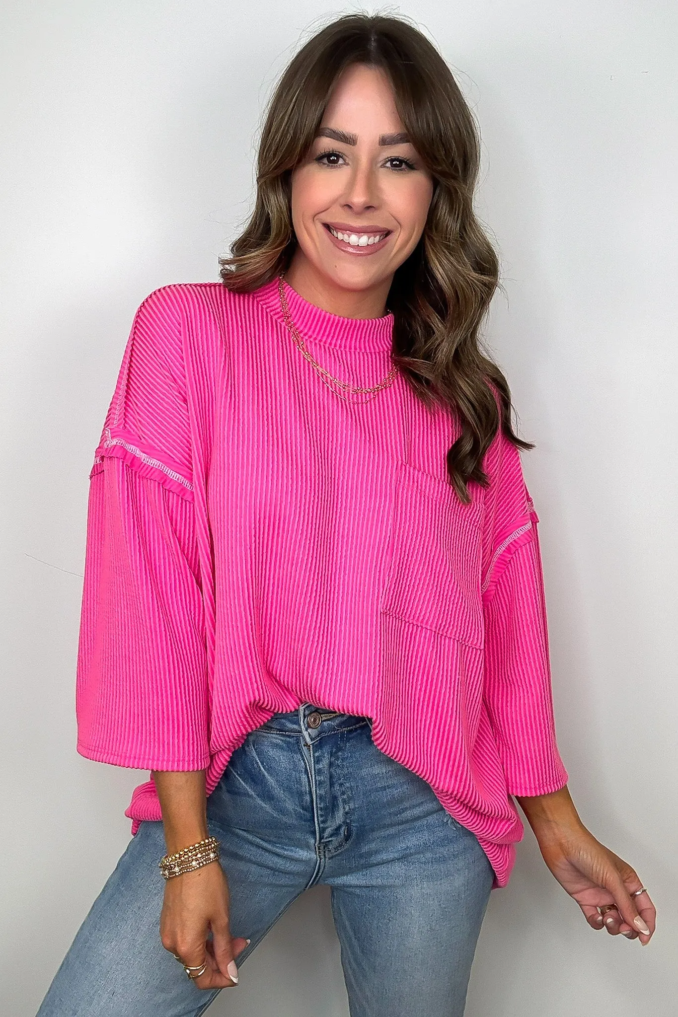 Farrah Reverse Stitch Rib Knit Pocket Tee