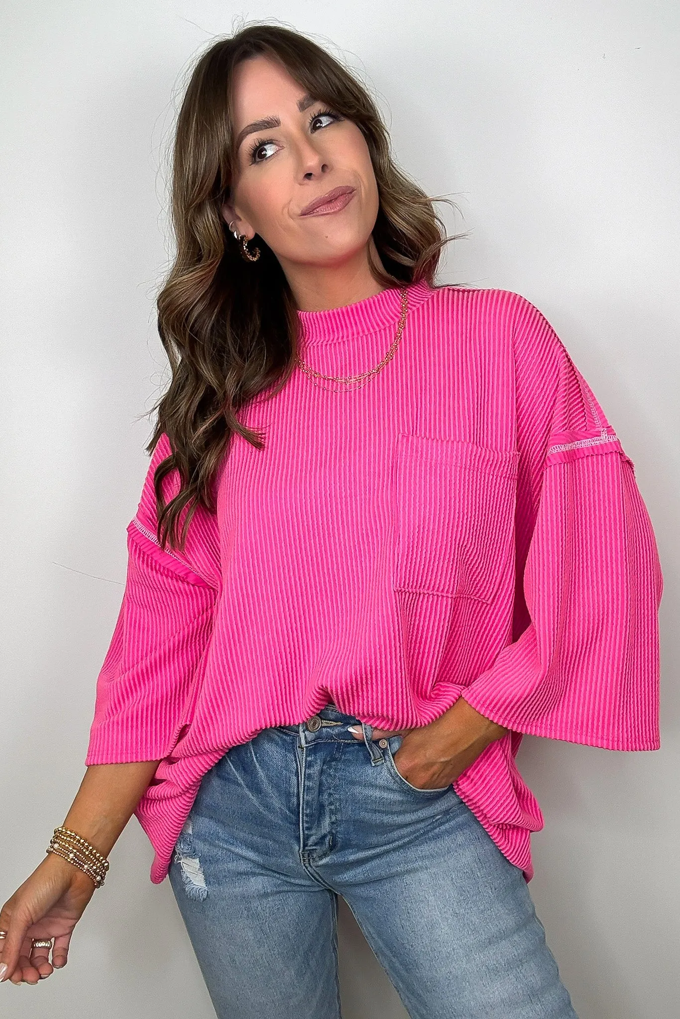 Farrah Reverse Stitch Rib Knit Pocket Tee