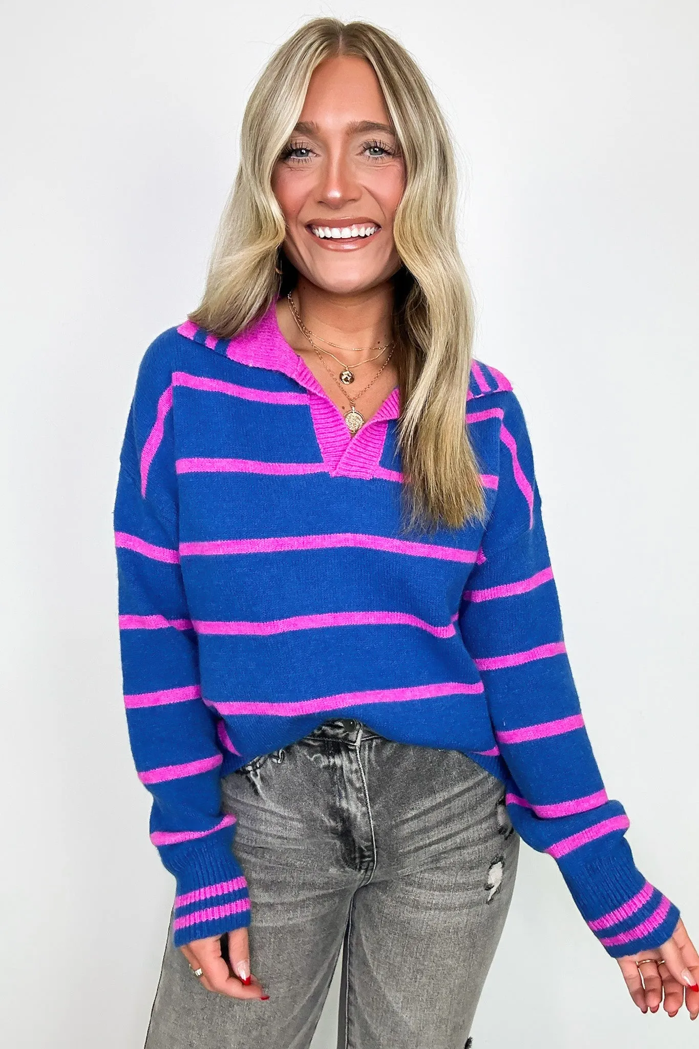 Faye Striped Collared Knit Sweater - FINAL SALE