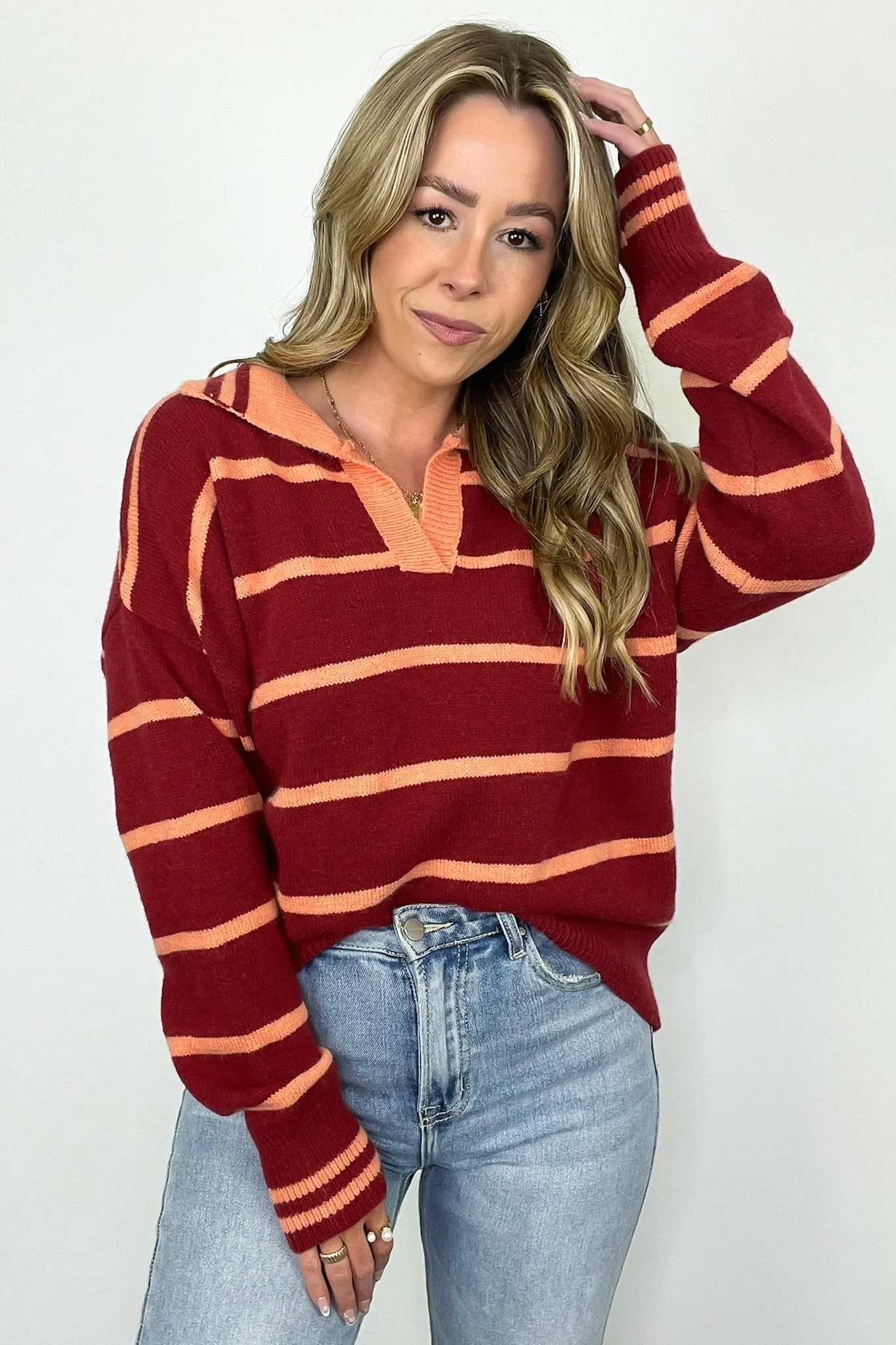 Faye Striped Collared Knit Sweater - FINAL SALE