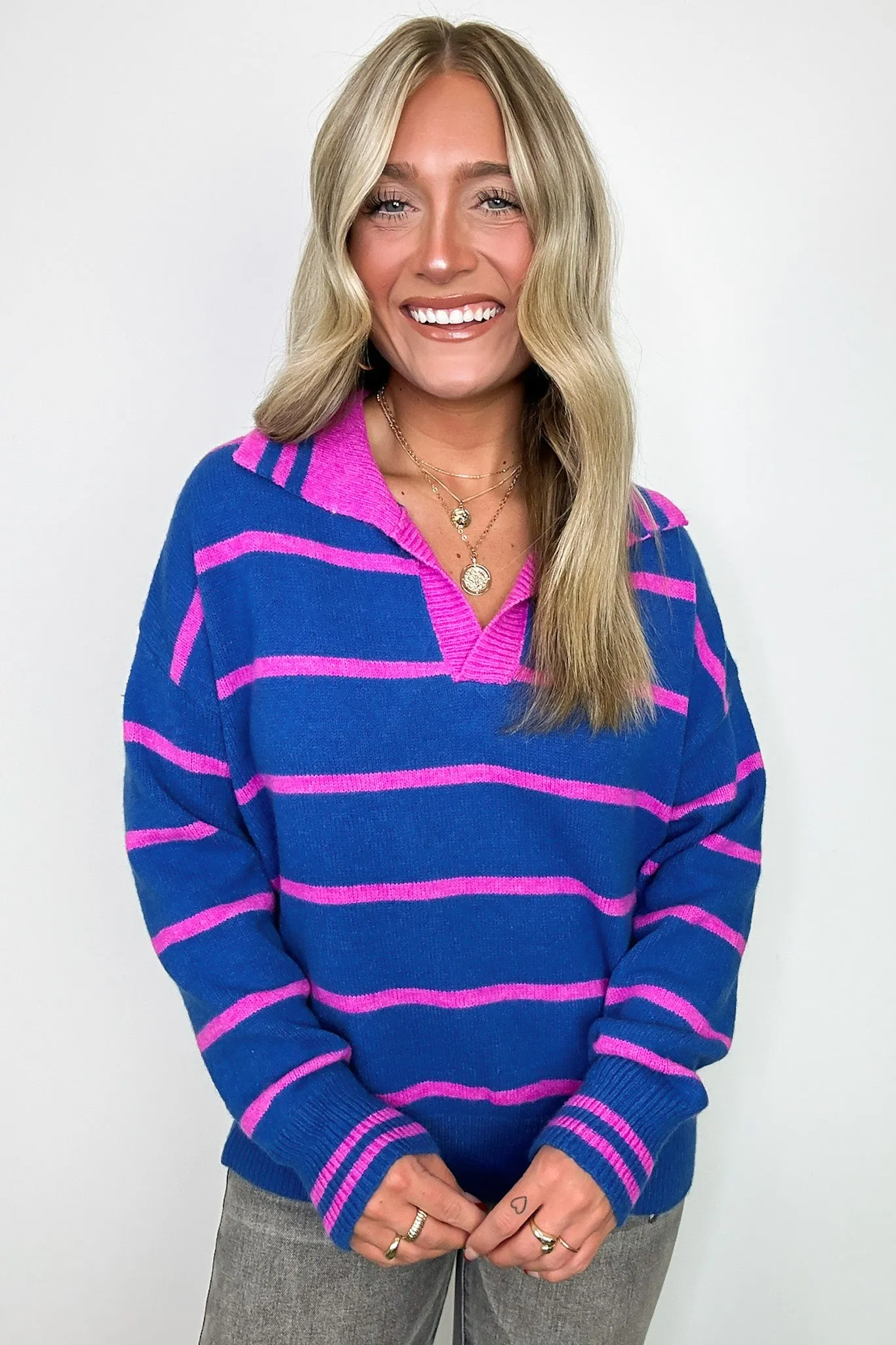 Faye Striped Collared Knit Sweater - FINAL SALE
