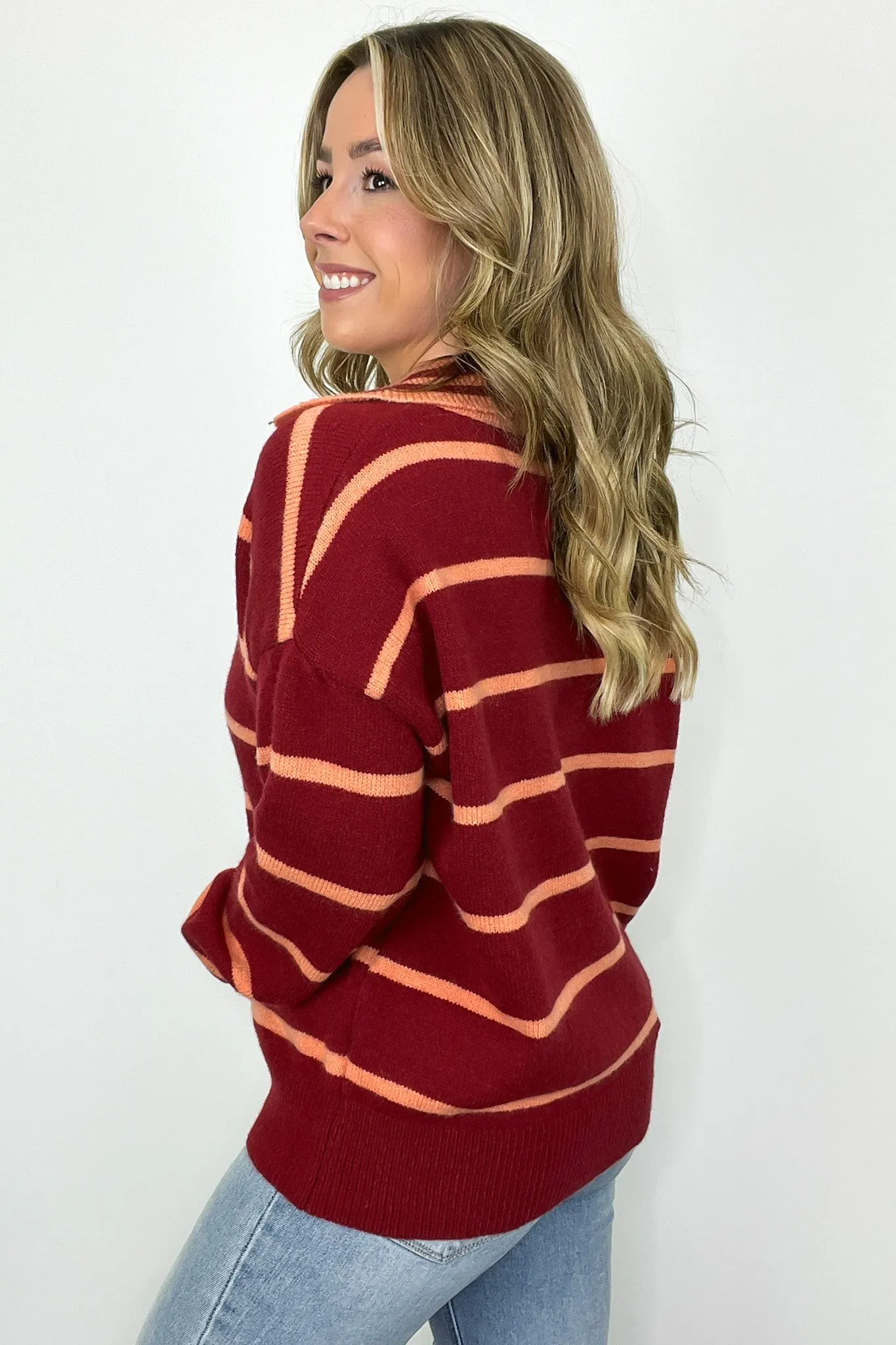 Faye Striped Collared Knit Sweater - FINAL SALE