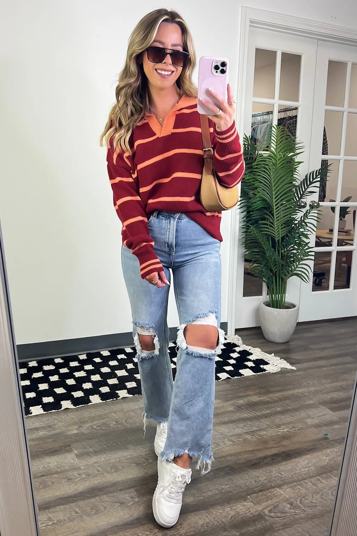 Faye Striped Collared Knit Sweater - FINAL SALE